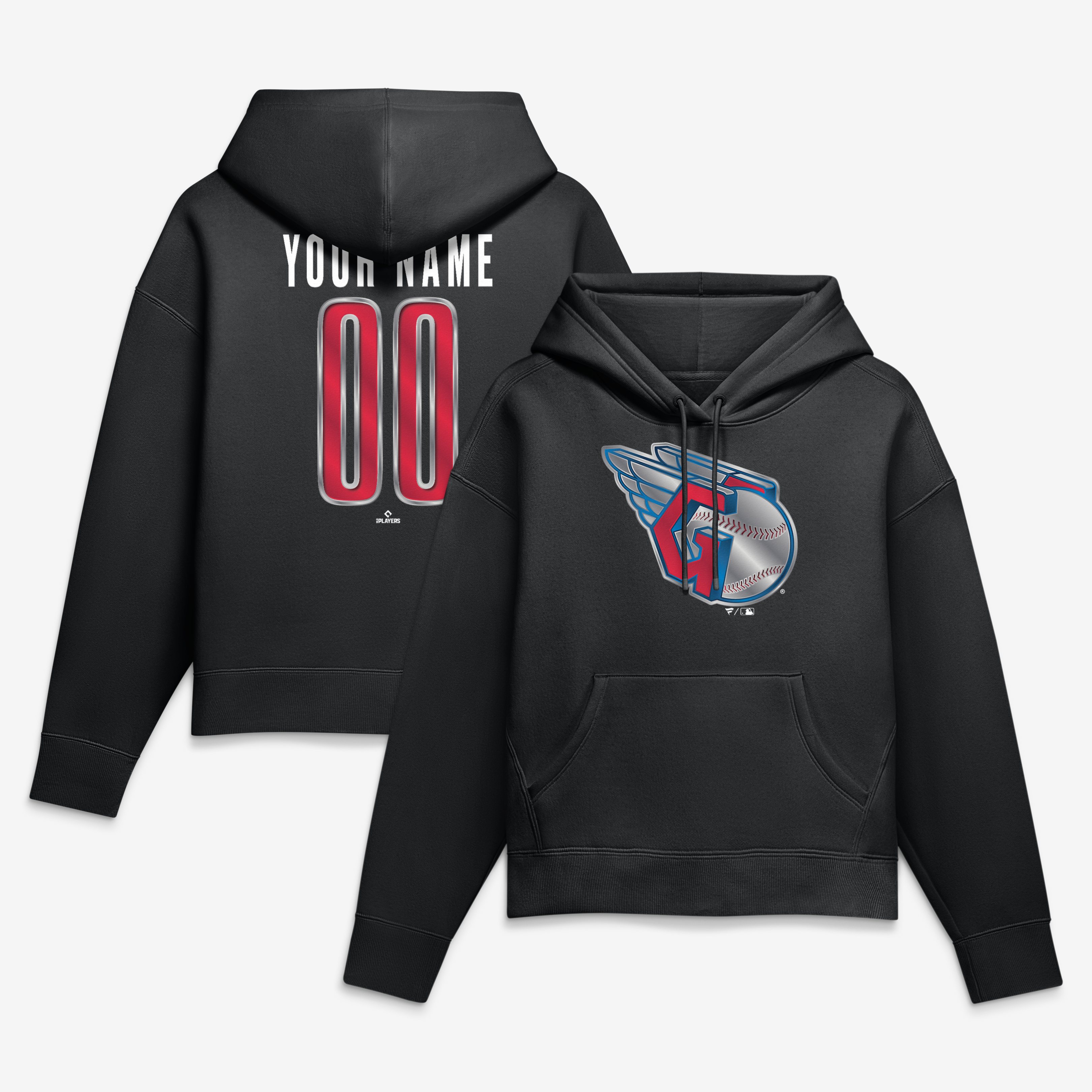 Women’s Black Cleveland Guardians Metallic Mascot Personalized Name & Number Hoodie