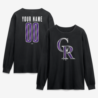 Men's Black Colorado Rockies  Metallic Mascot Personalized Name & Number Long Sleeve T-Shirt