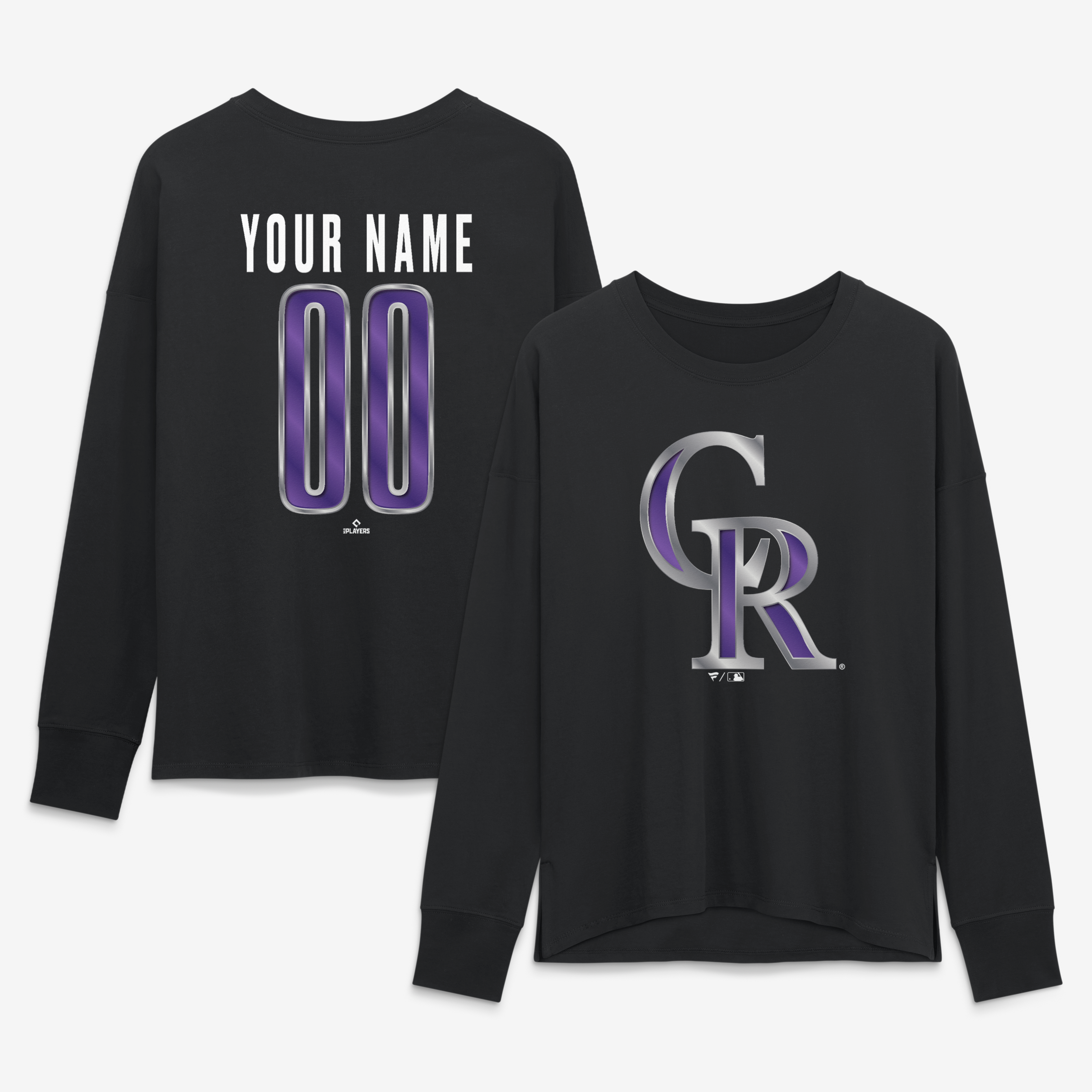 Women’s Black Colorado Rockies Metallic Mascot Personalized Name & Number Long Sleeve T-Shirt