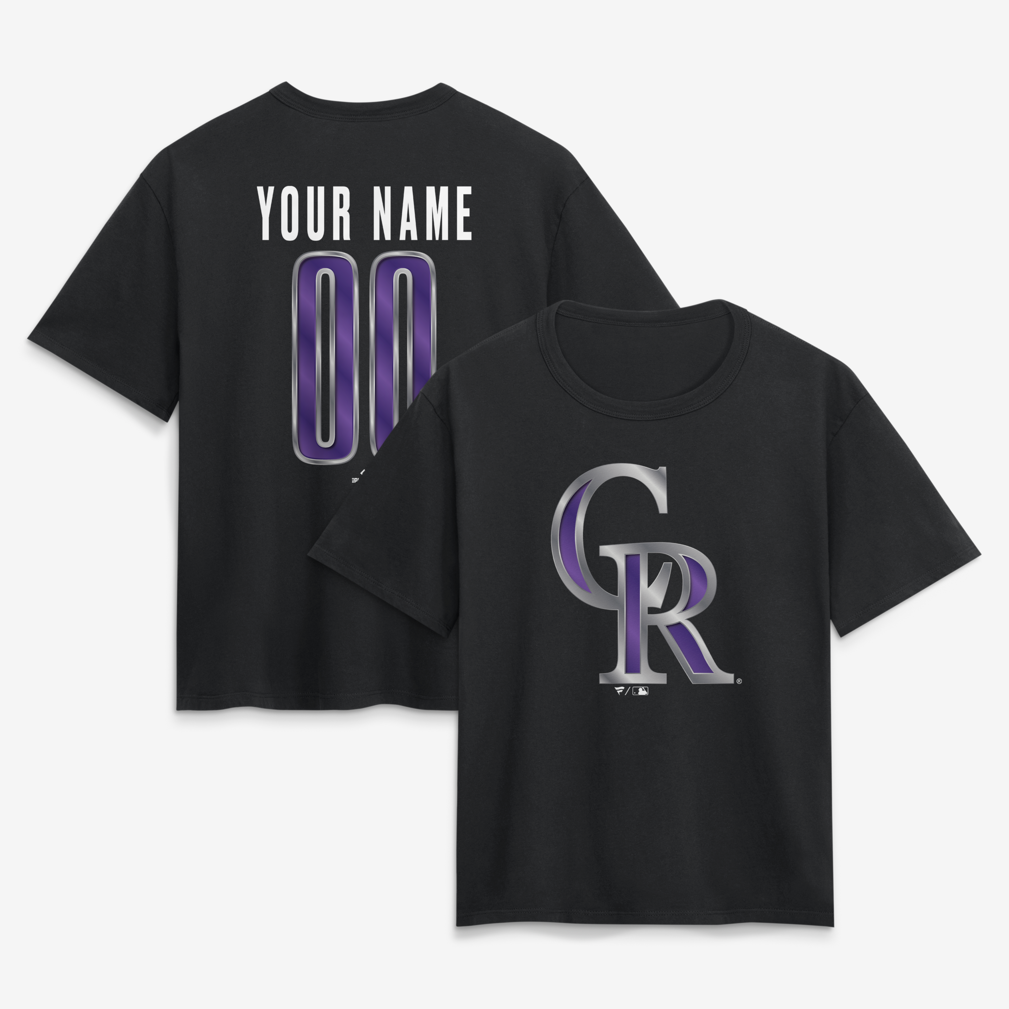 Women’s Black Colorado Rockies Metallic Mascot Personalized Name & Number T-Shirt