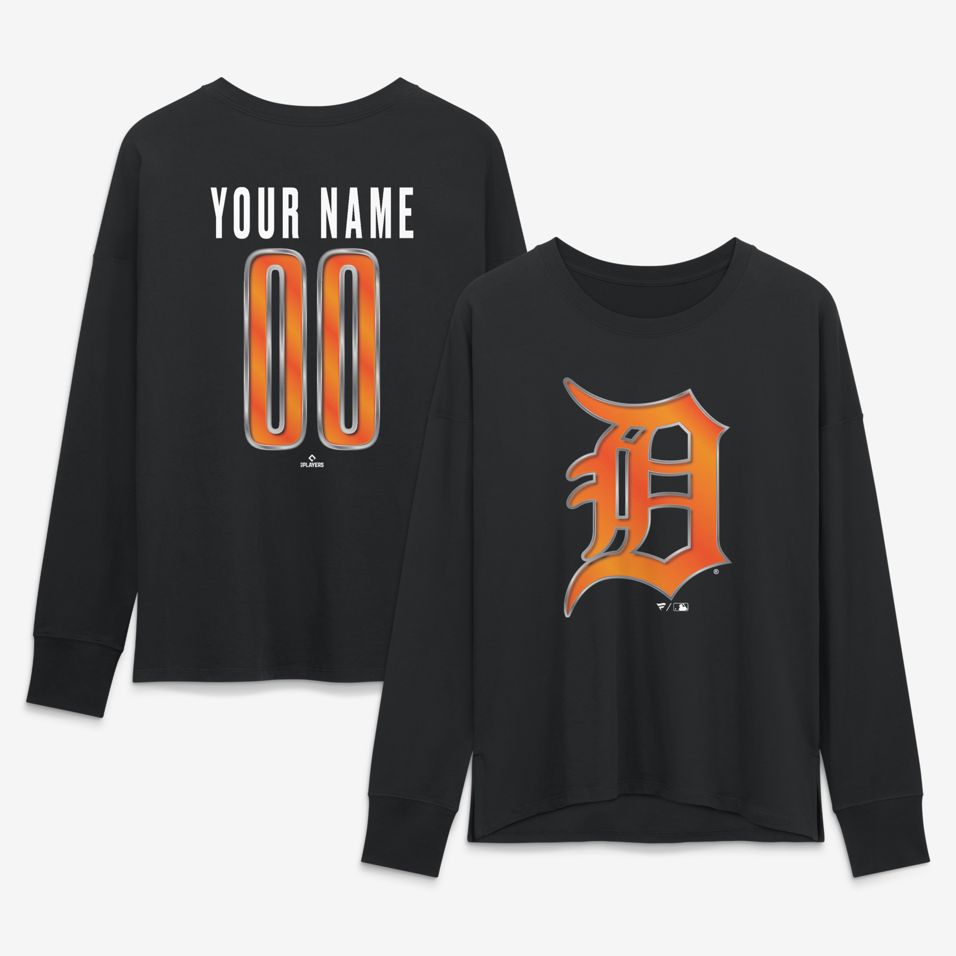 Women’s Black Detroit Tigers Metallic Mascot Personalized Name & Number Long Sleeve T-Shirt Women’s Black Detroit Tigers Metallic Mascot Personalized Name & Number Long Sleeve T-Shirt