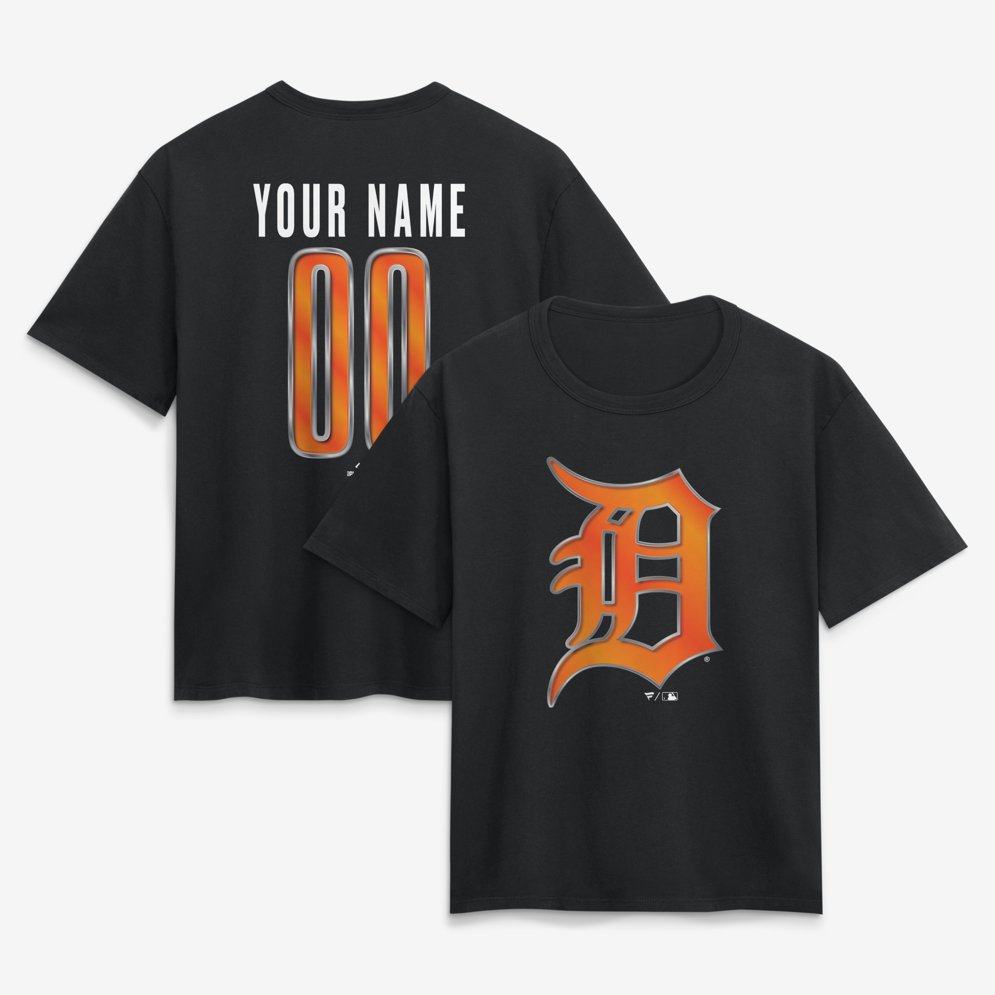 Women’s Black Detroit Tigers Metallic Mascot Personalized Name & Number T-Shirt