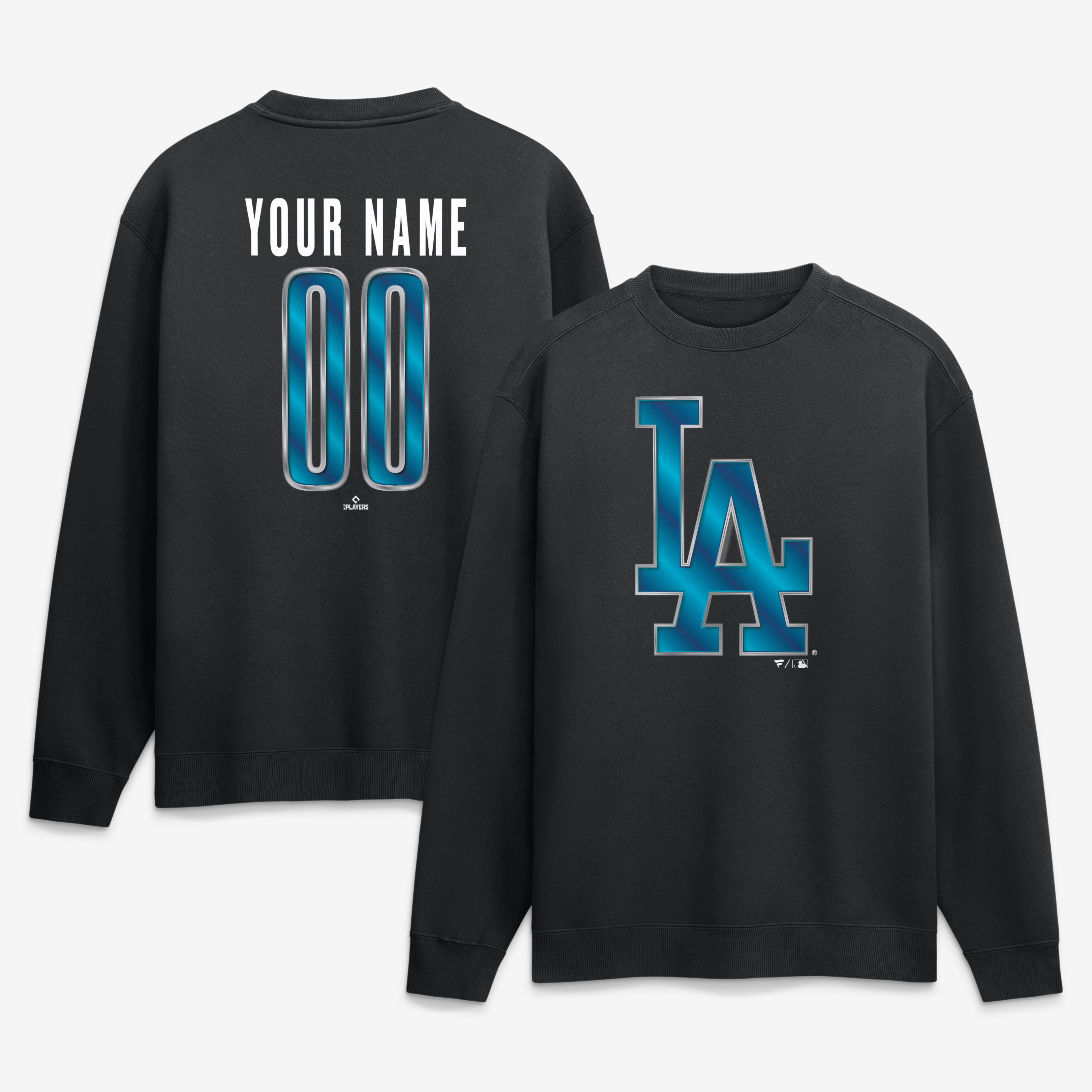 Men’s Black Los Angeles Dodgers Metallic Mascot Personalized Name & Number Sweatshirt