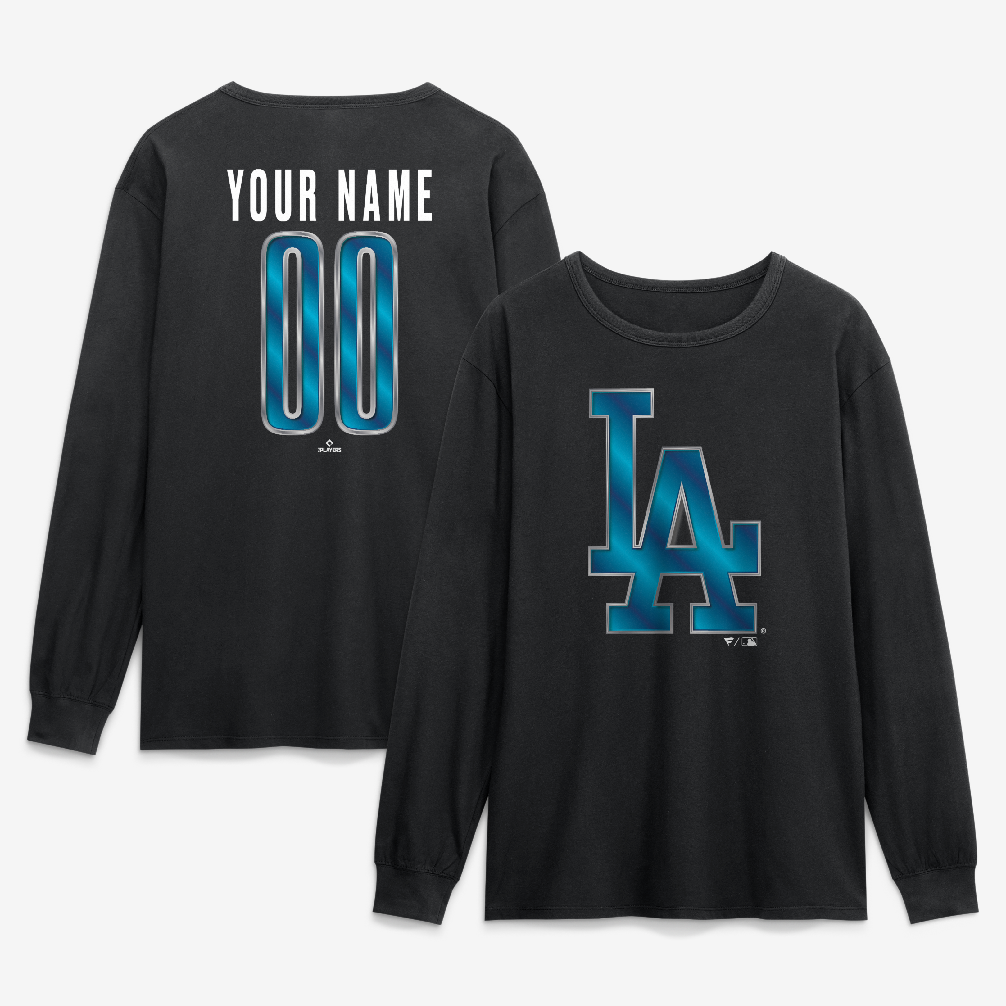 Men’s Black Los Angeles Dodgers Metallic Mascot Personalized Name & Number Long Sleeve T-Shirt