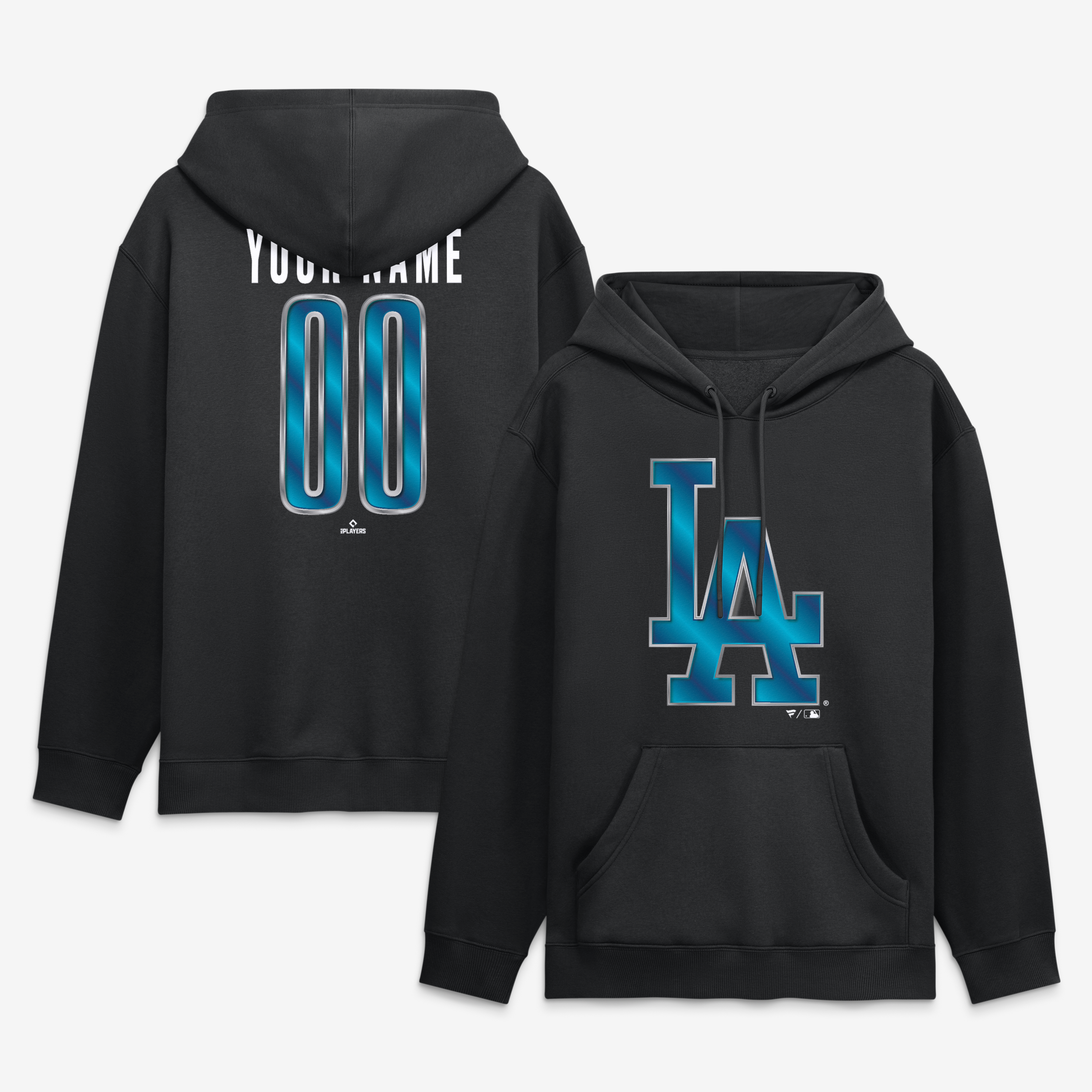 Men’s Black Los Angeles Dodgers Metallic Mascot Personalized Name & Number Hoodie