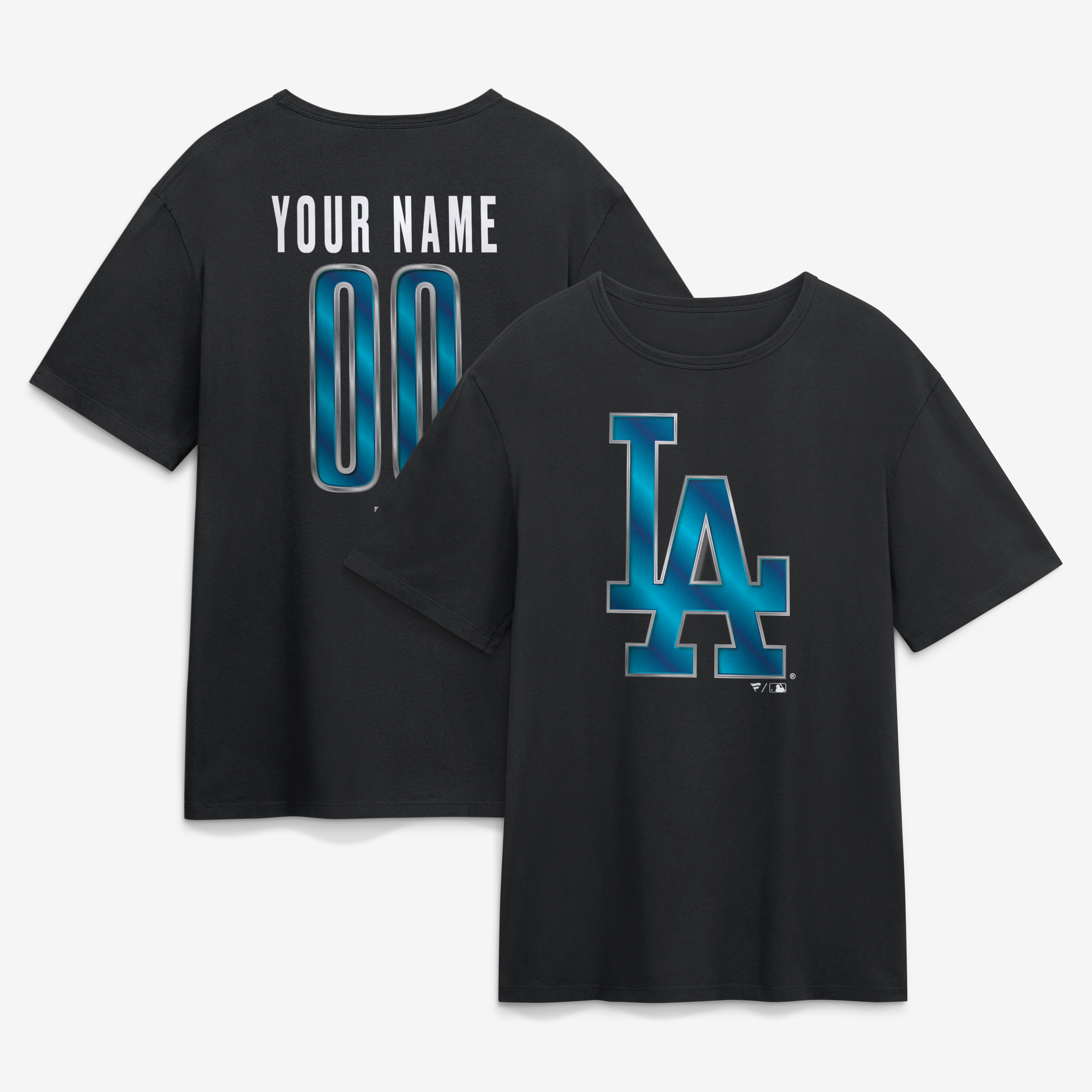 Men’s Black Los Angeles Dodgers Metallic Mascot Personalized Name & Number T-Shirt