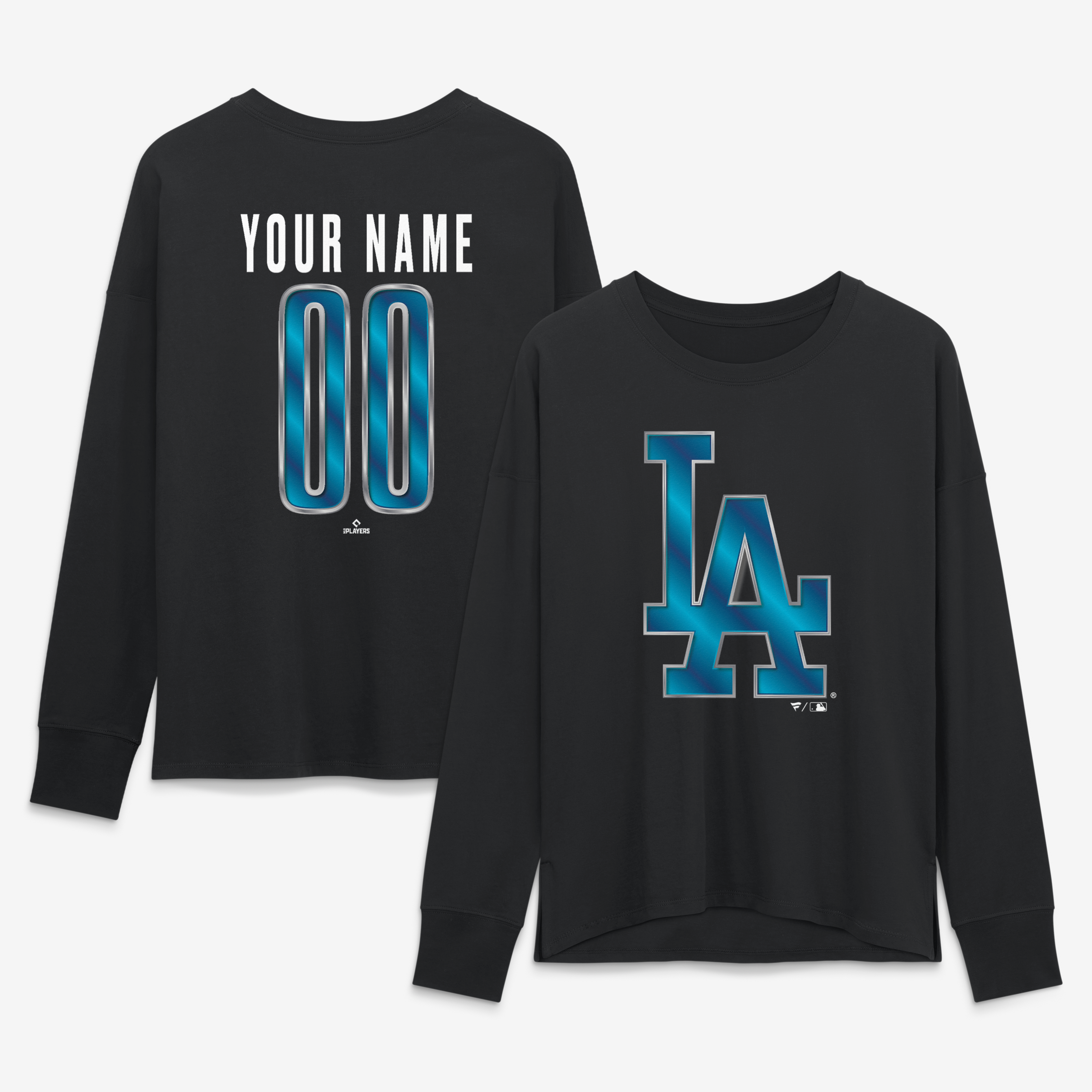 Women’s Black Los Angeles Dodgers Metallic Mascot Personalized Name & Number Long Sleeve T-Shirt
