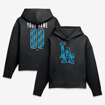 Women's Black Los Angeles Dodgers Metallic Mascot Personalized Name & Number Hoodie