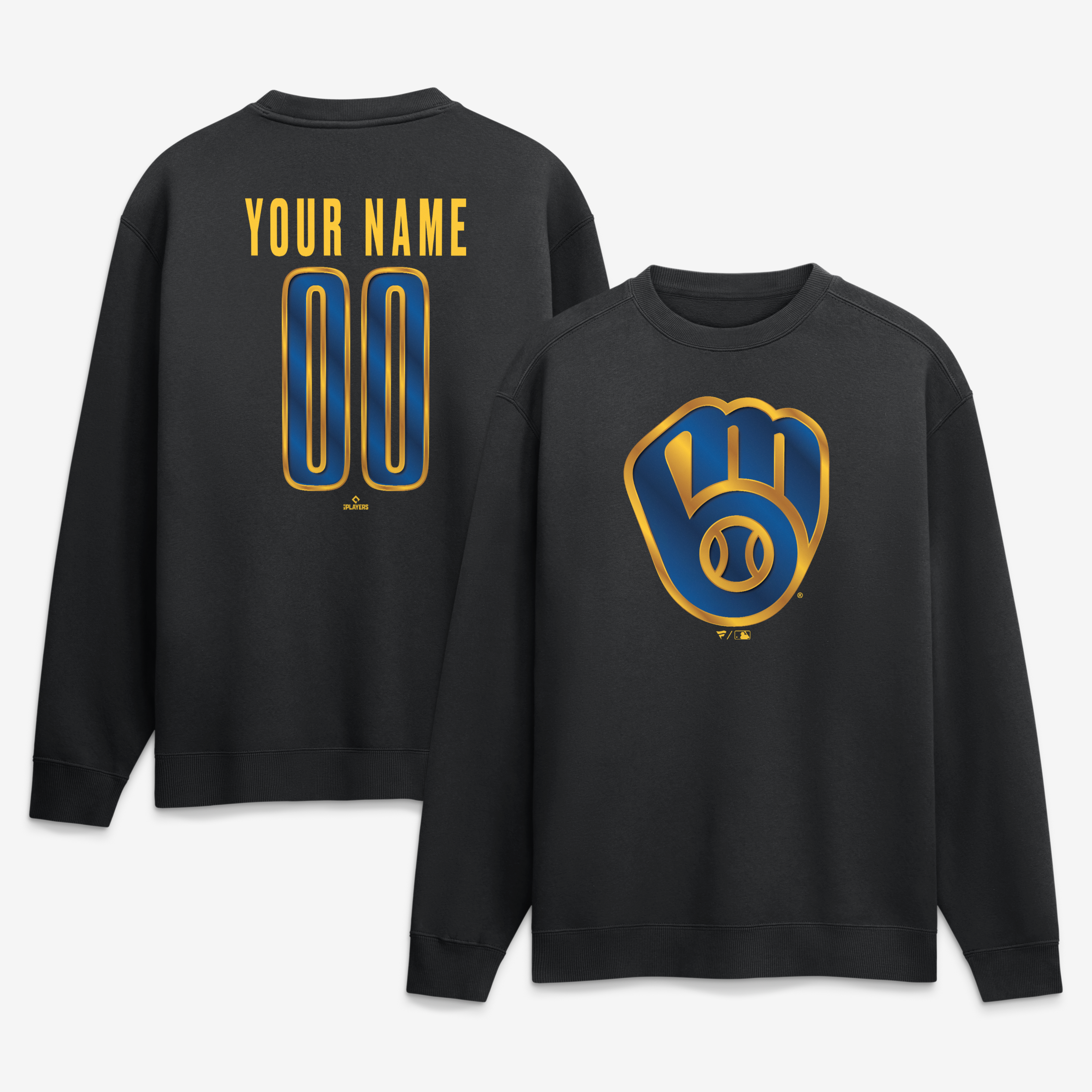 Men's Black Milwaukee Brewers  Metallic Mascot Personalized Name & Number Sweatshirt