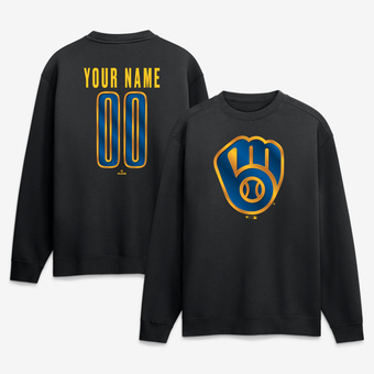 Men's Black Milwaukee Brewers  Metallic Mascot Personalized Name & Number Sweatshirt