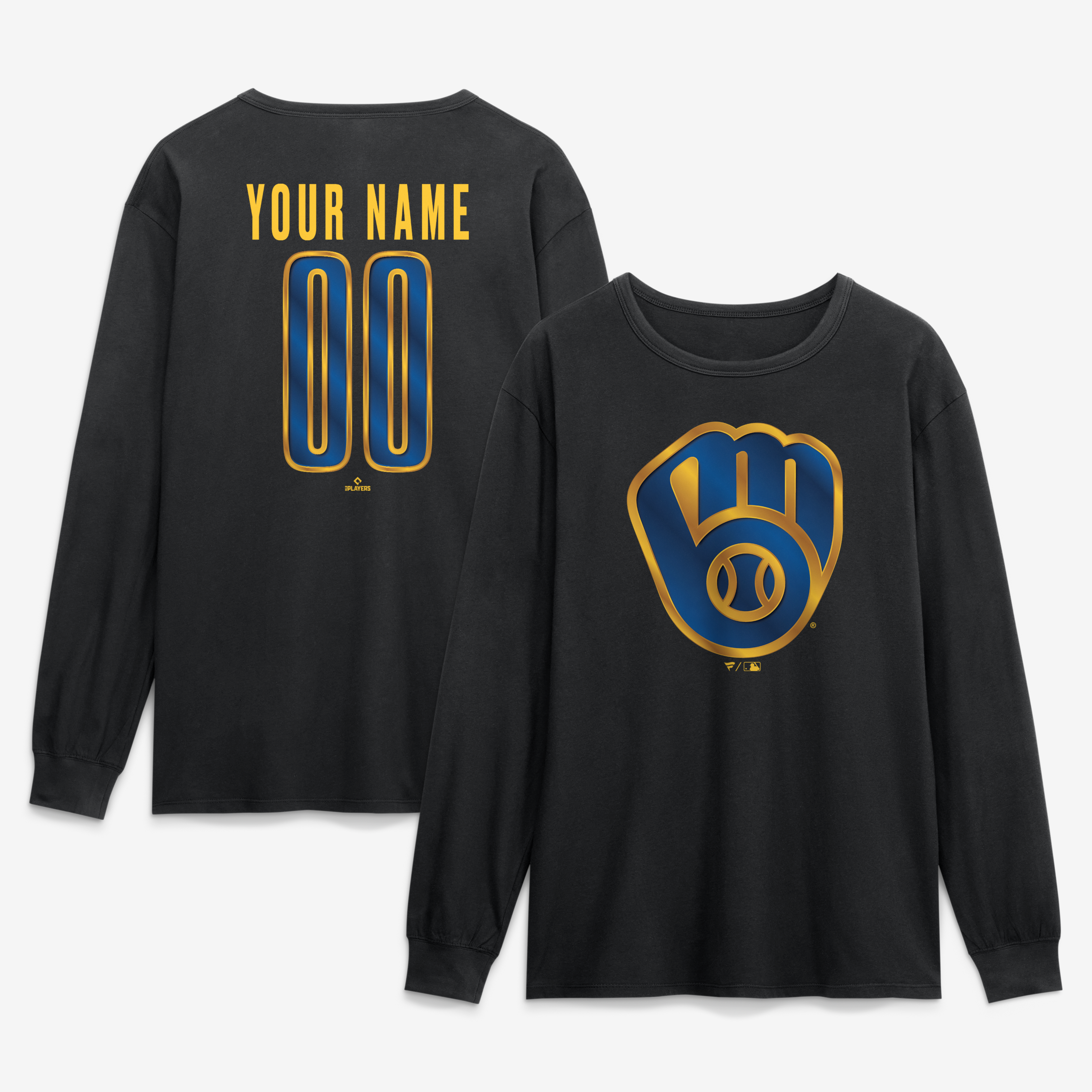 Men’s Black Milwaukee Brewers Metallic Mascot Personalized Name & Number Long Sleeve T-Shirt Men’s Black Milwaukee Brewers Metallic Mascot Personalized Name & Number Long Sleeve T-Shirt