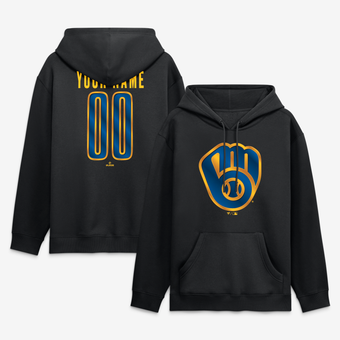 Men's Black Milwaukee Brewers  Metallic Mascot Personalized Name & Number Hoodie