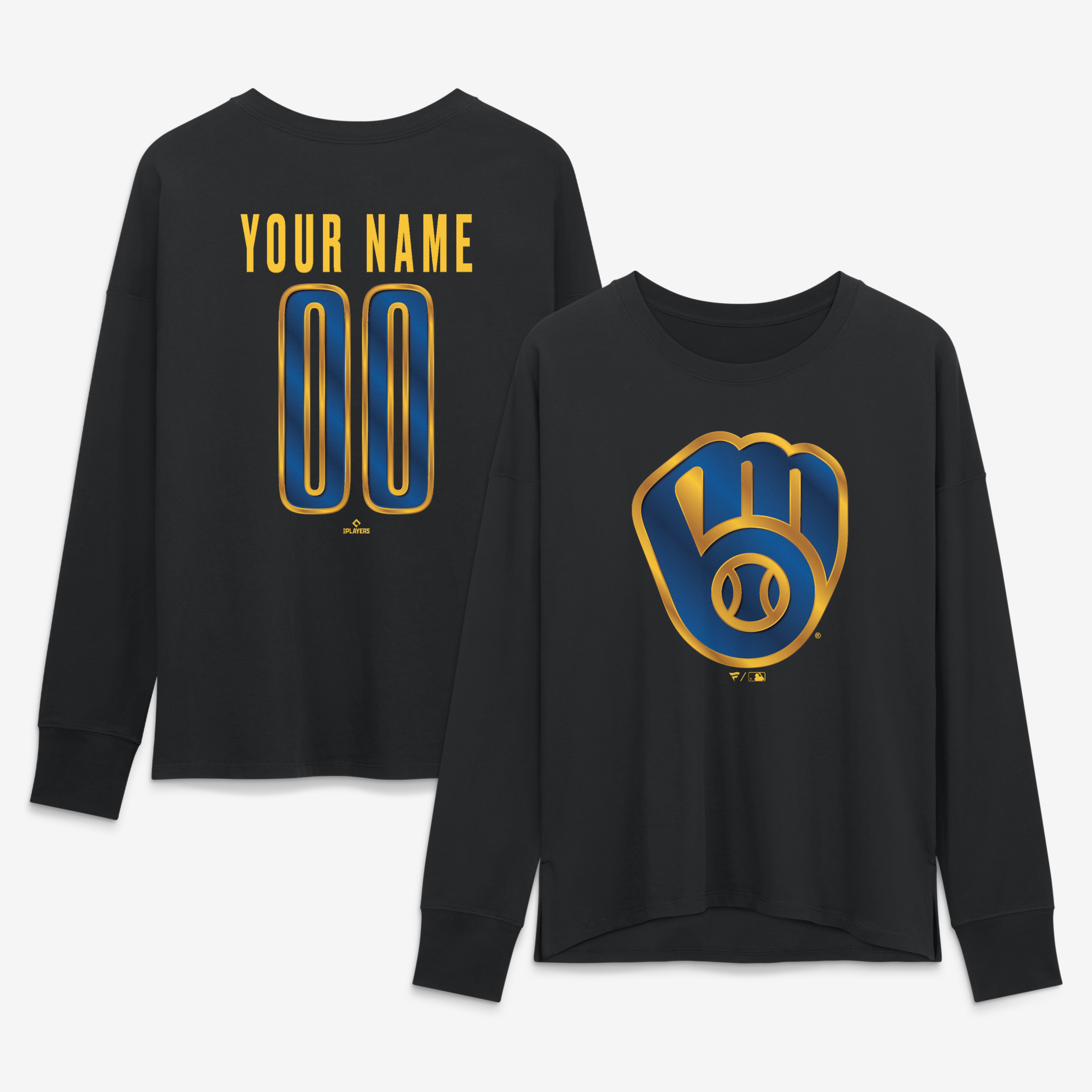 Women’s Black Milwaukee Brewers Metallic Mascot Personalized Name & Number Long Sleeve T-Shirt