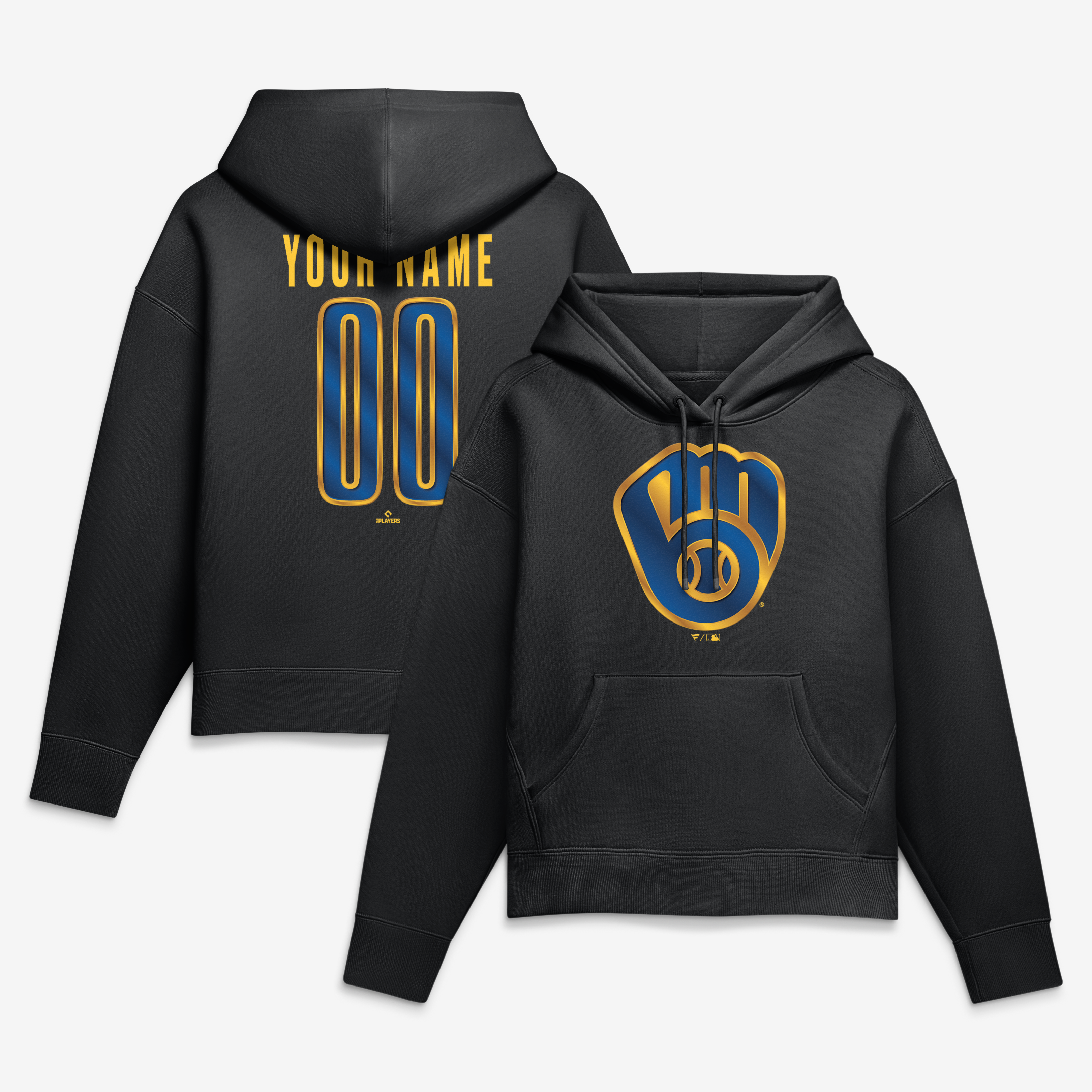 Women’s Black Milwaukee Brewers Metallic Mascot Personalized Name & Number Hoodie