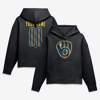 Women's Black Milwaukee Brewers Metallic Mascot Personalized Name & Number Hoodie