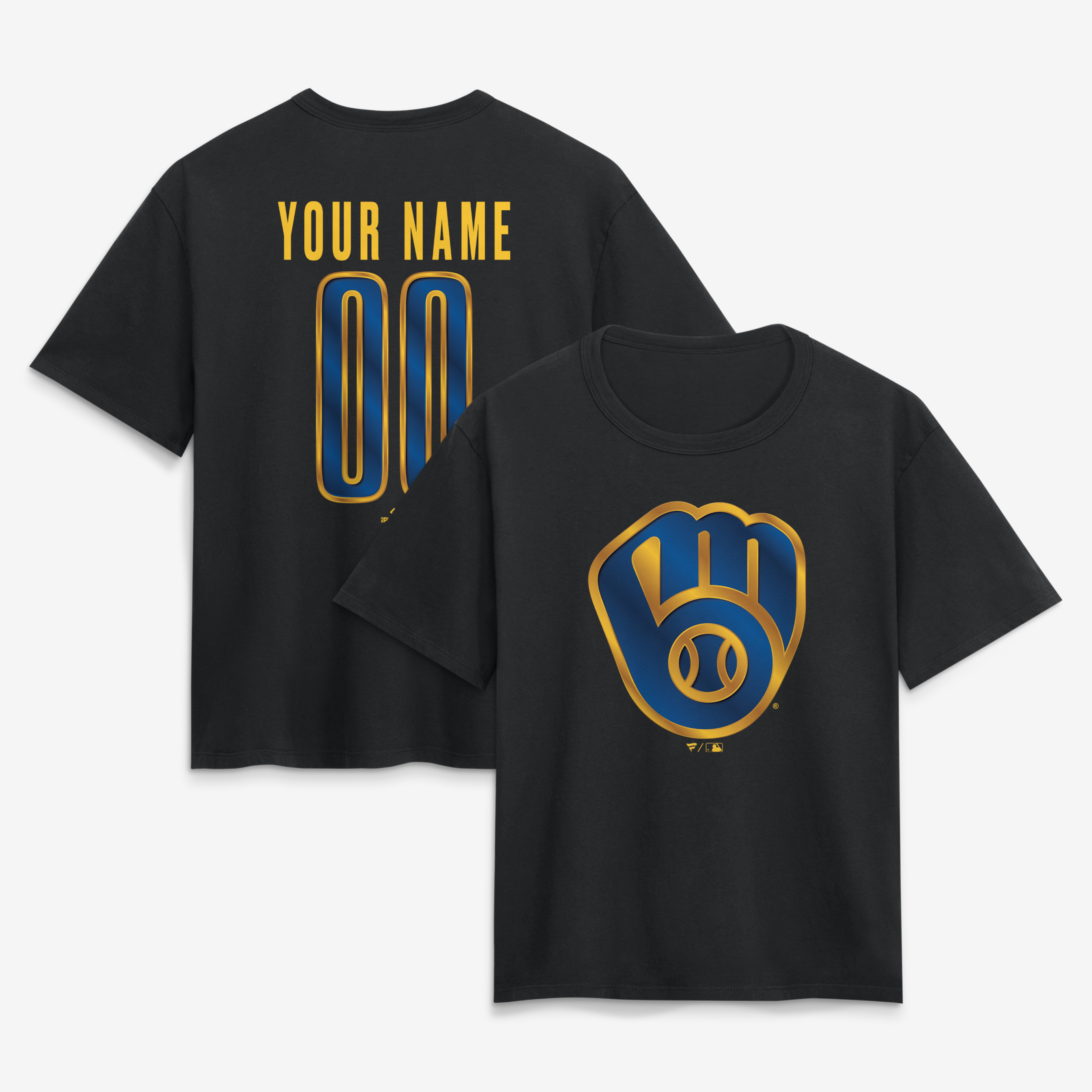 Women’s Black Milwaukee Brewers Metallic Mascot Personalized Name & Number T-Shirt