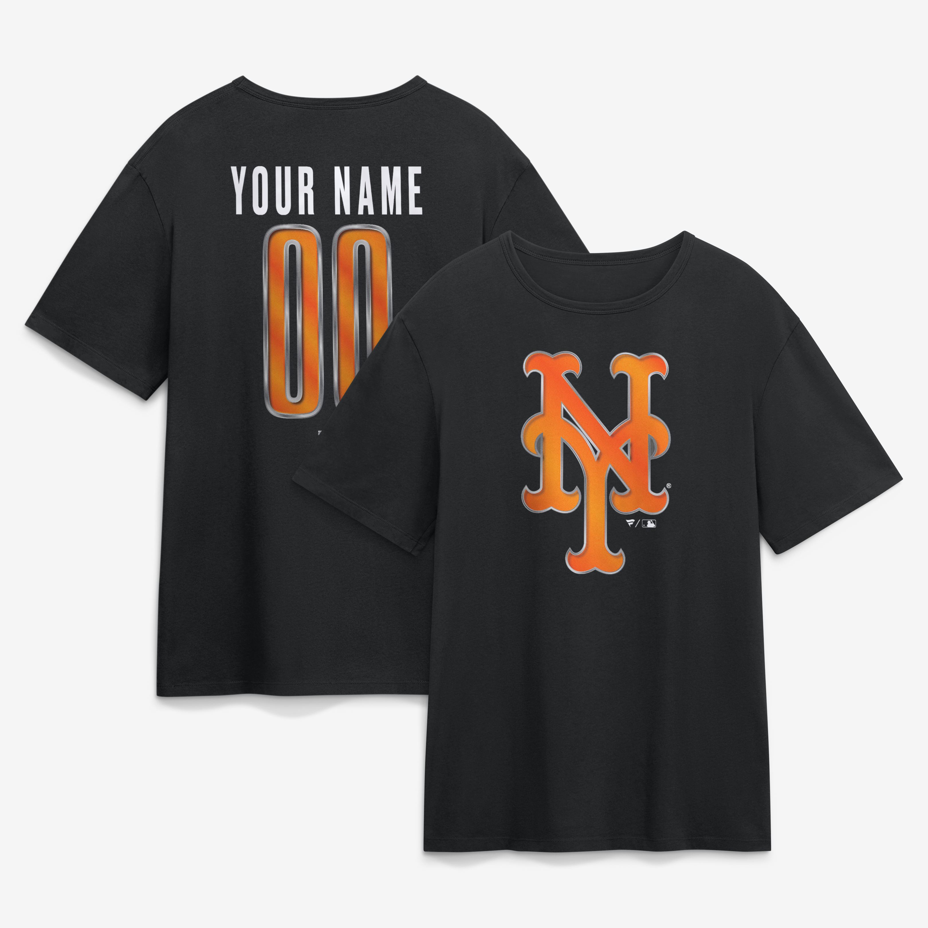 Men’s Black New York Mets Metallic Mascot Personalized Name & Number T-Shirt Men’s Black New York Mets Metallic Mascot Personalized Name & Number T-Shirt