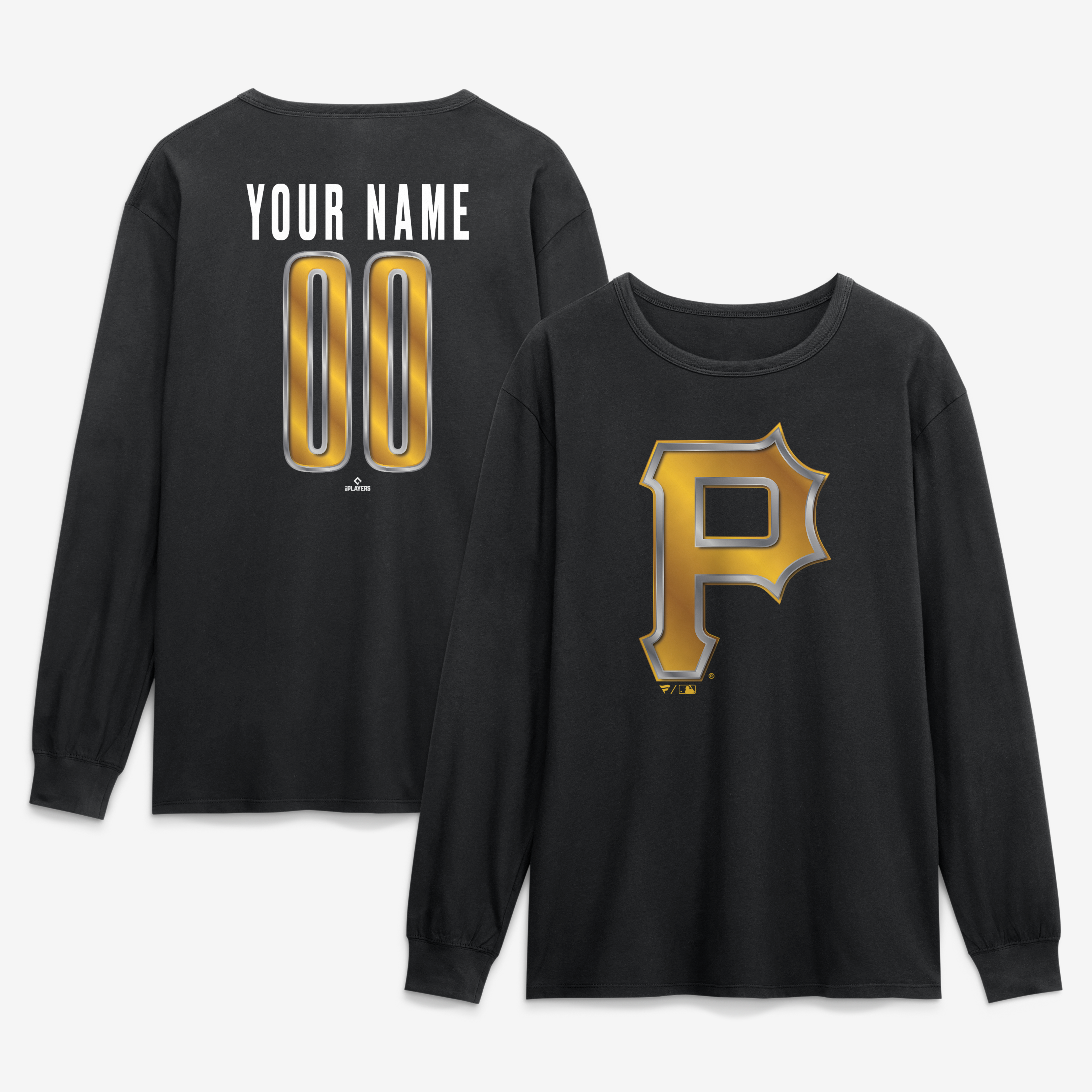 Men’s Black Pittsburgh Pirates Metallic Mascot Personalized Name & Number Long Sleeve T-Shirt Men’s Black Pittsburgh Pirates Metallic Mascot Personalized Name & Number Long Sleeve T-Shirt