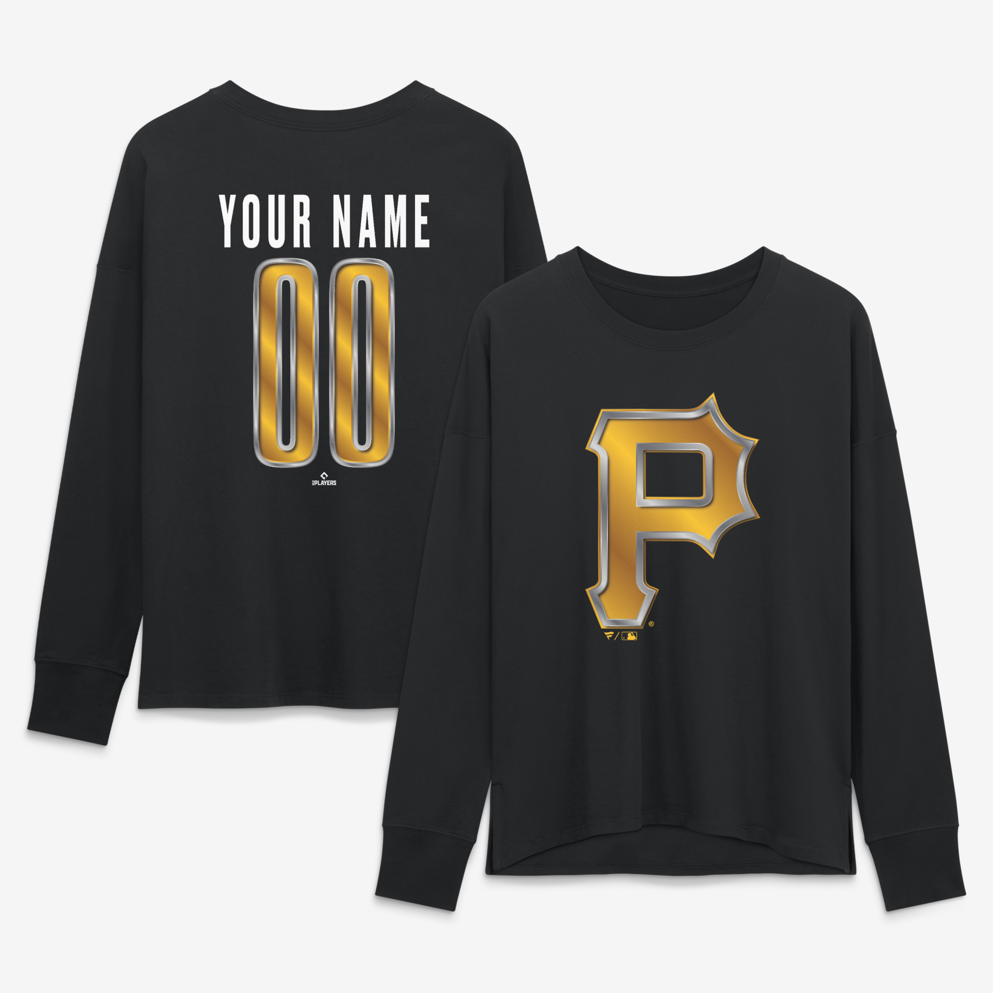 Women’s Black Pittsburgh Pirates Metallic Mascot Personalized Name & Number Long Sleeve T-Shirt Women’s Black Pittsburgh Pirates Metallic Mascot Personalized Name & Number Long Sleeve T-Shirt