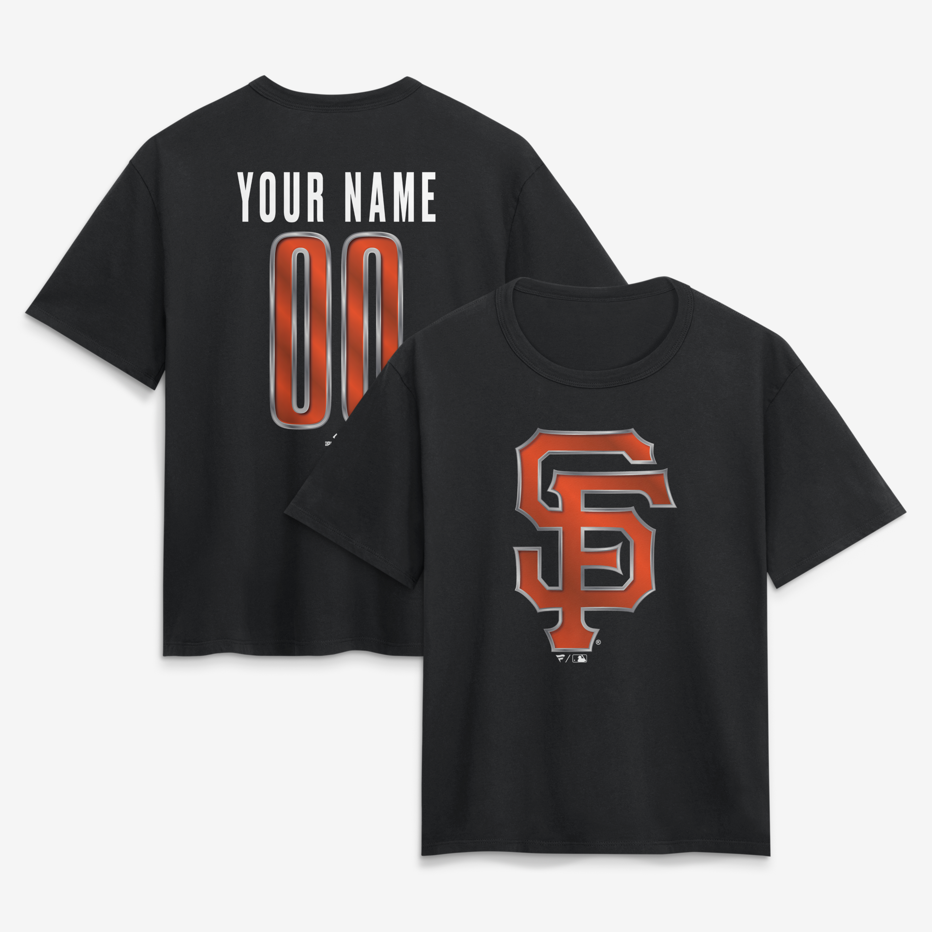 Women’s Black San Francisco Giants Metallic Mascot Personalized Name & Number T-Shirt