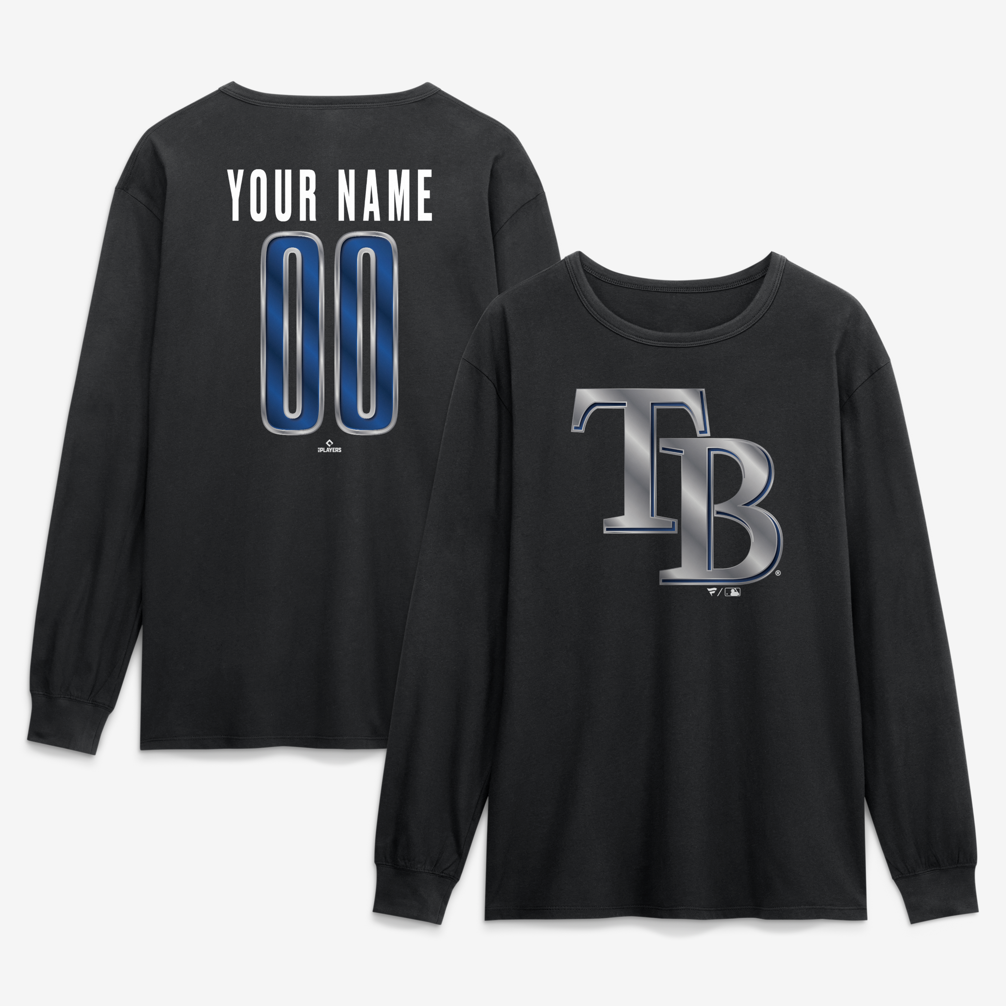 Men’s Black Tampa Bay Rays Metallic Mascot Personalized Name & Number Long Sleeve T-Shirt Men’s Black Tampa Bay Rays Metallic Mascot Personalized Name & Number Long Sleeve T-Shirt