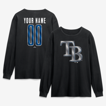 Men's Black Tampa Bay Rays  Metallic Mascot Personalized Name & Number Long Sleeve T-Shirt