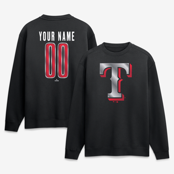 Men's Black Texas Rangers  Metallic Mascot Personalized Name & Number Sweatshirt