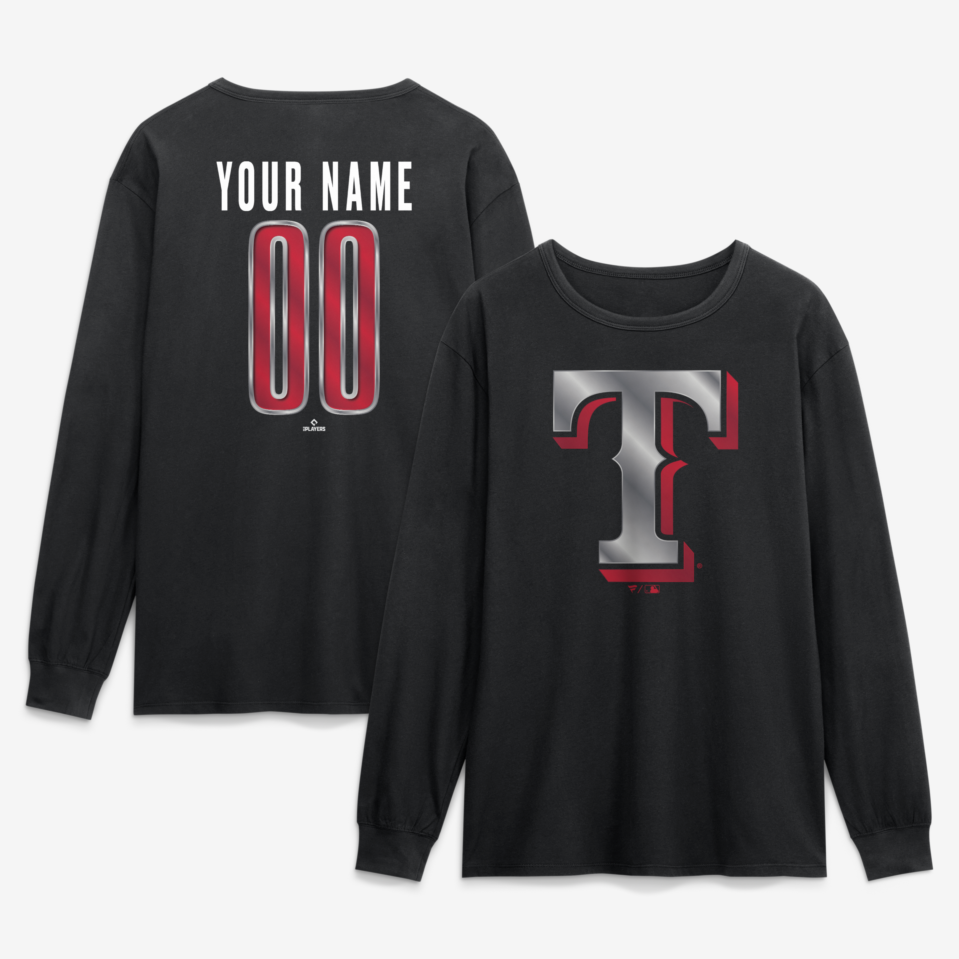 Men’s Black Texas Rangers Metallic Mascot Personalized Name & Number Long Sleeve T-Shirt Men’s Black Texas Rangers Metallic Mascot Personalized Name & Number Long Sleeve T-Shirt