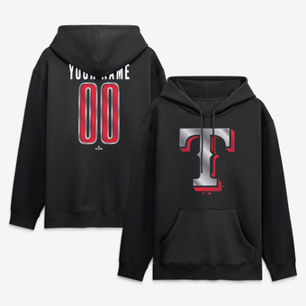 Men's Black Texas Rangers  Metallic Mascot Personalized Name & Number Hoodie