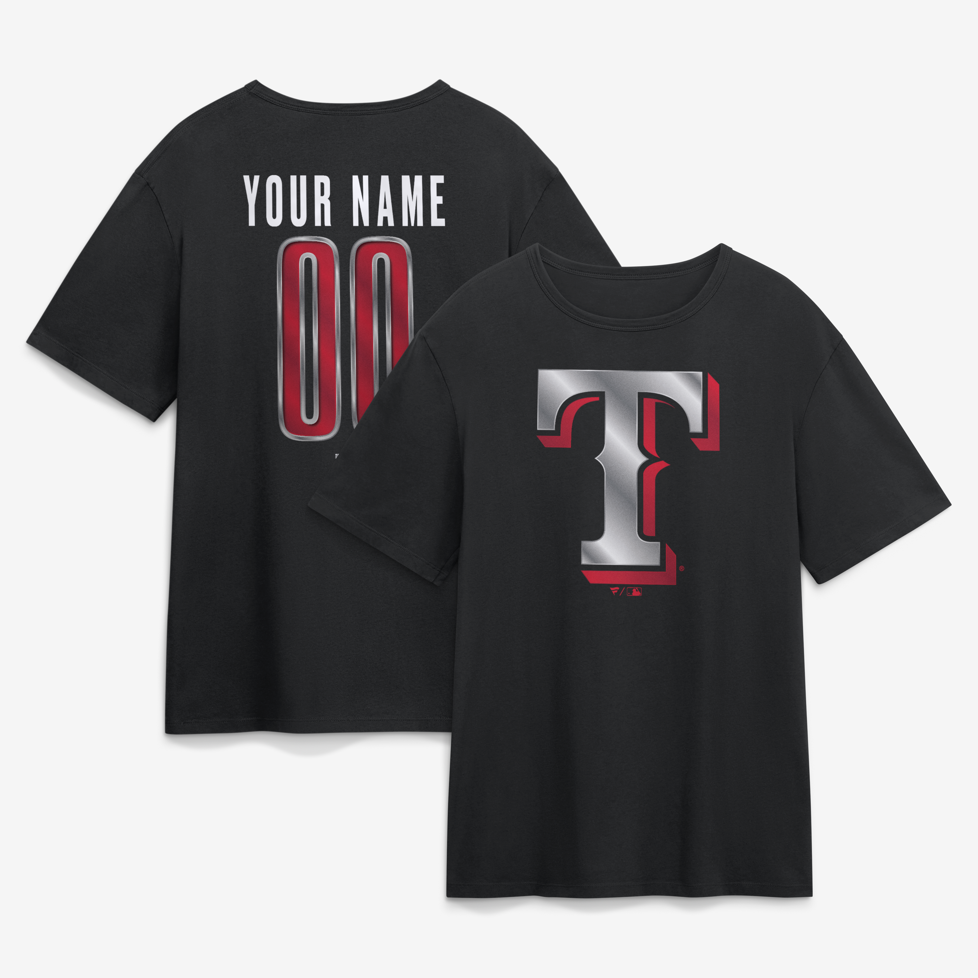 Men’s Black Texas Rangers Metallic Mascot Personalized Name & Number T-Shirt Men’s Black Texas Rangers Metallic Mascot Personalized Name & Number T-Shirt