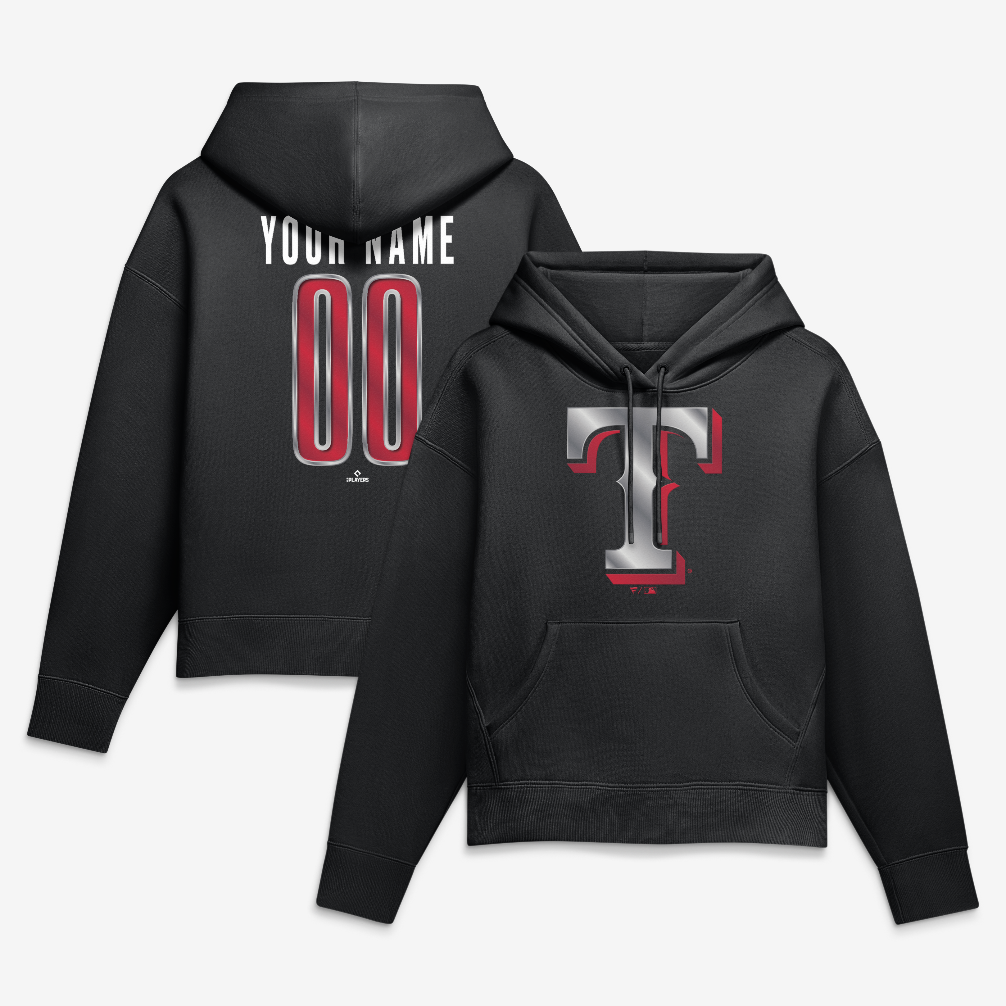 Women’s Black Texas Rangers Metallic Mascot Personalized Name & Number Hoodie Women’s Black Texas Rangers Metallic Mascot Personalized Name & Number Hoodie