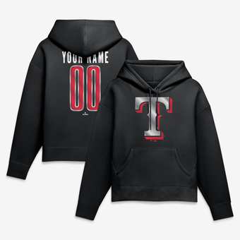 Women's Black Texas Rangers Metallic Mascot Personalized Name & Number Hoodie