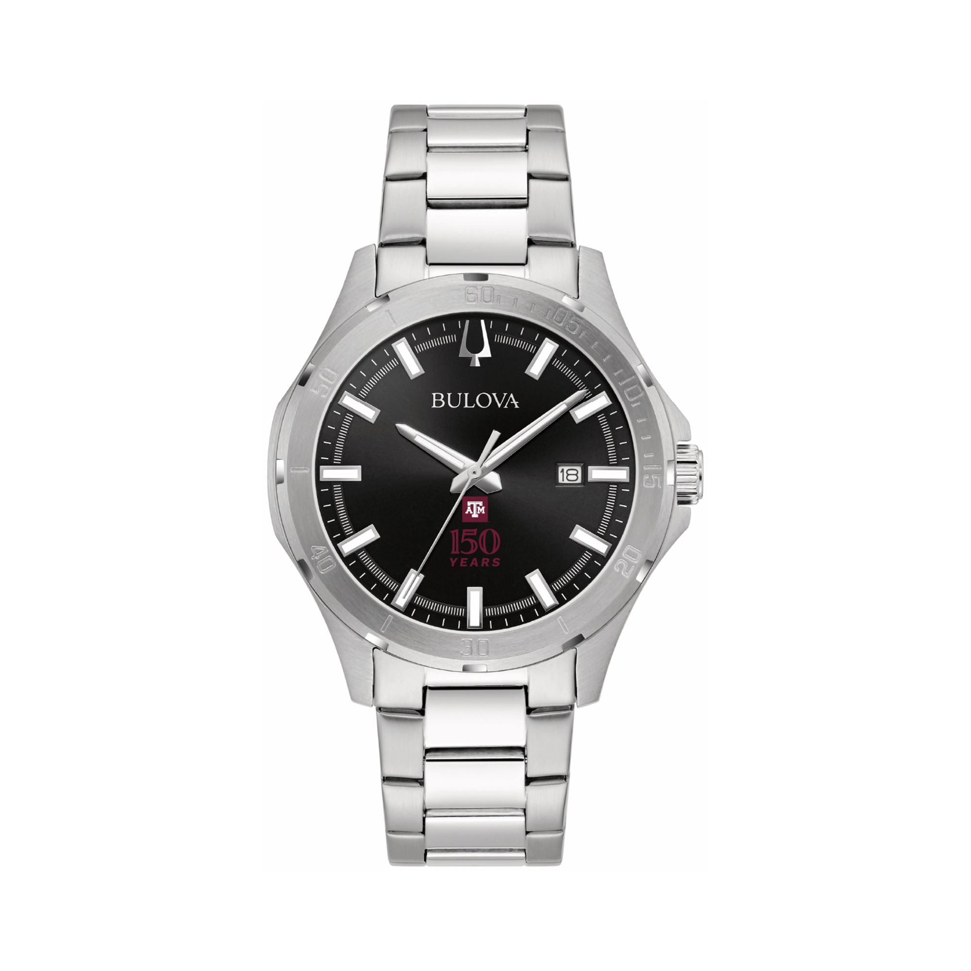 Bulova Texas A&M Aggies 150th Anniversary Stainless Steel Classic Sport Watch with Black Dial