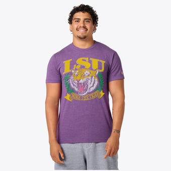Unisex Homage Purple LSU Tigers Mike The Tiger Crest Tri-Blend T-Shirt