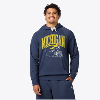 Unisex Homage Navy Michigan Wolverines Helmet Tri-Blend Hoodie
