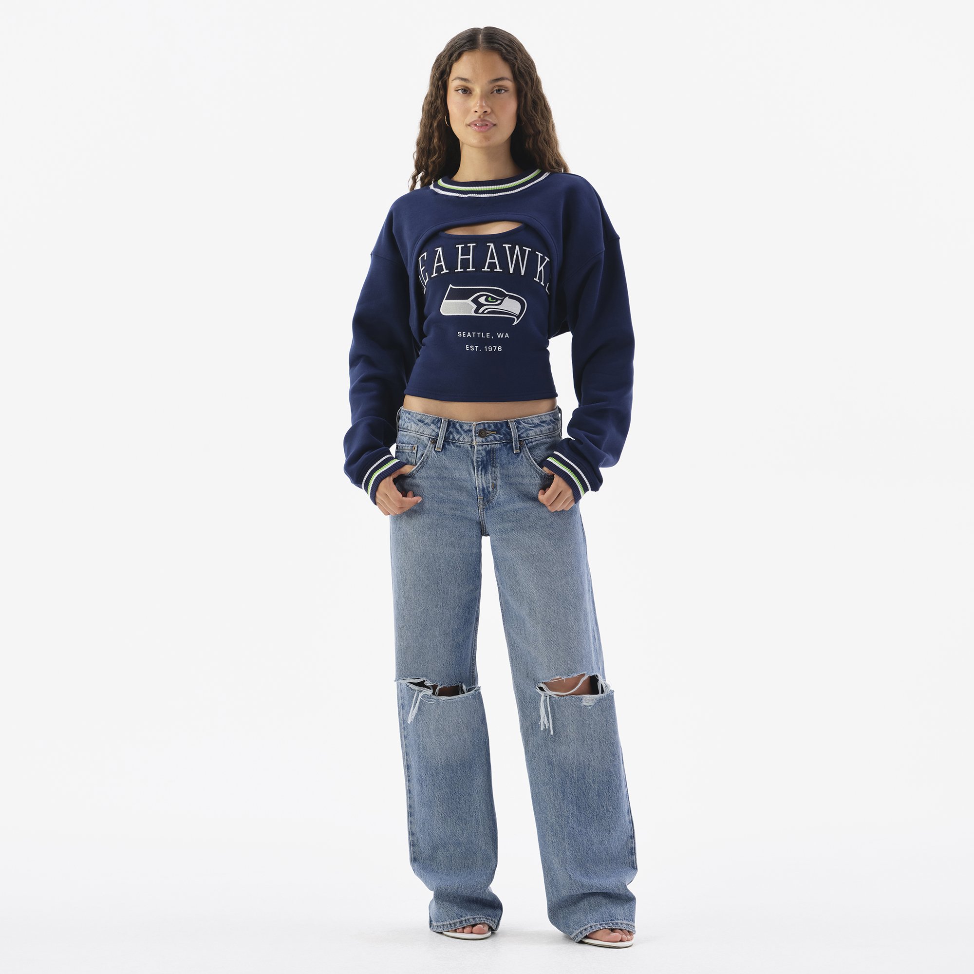 Women's  College Navy Seattle Seahawks Fleece Shrug Cami