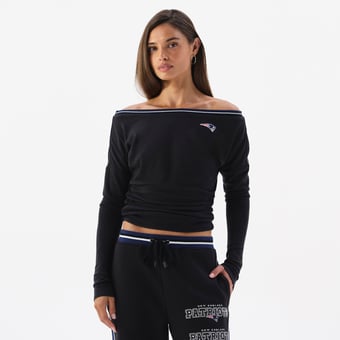 Women's  Black New England Patriots Off The Shoulder Long Sleeve Top