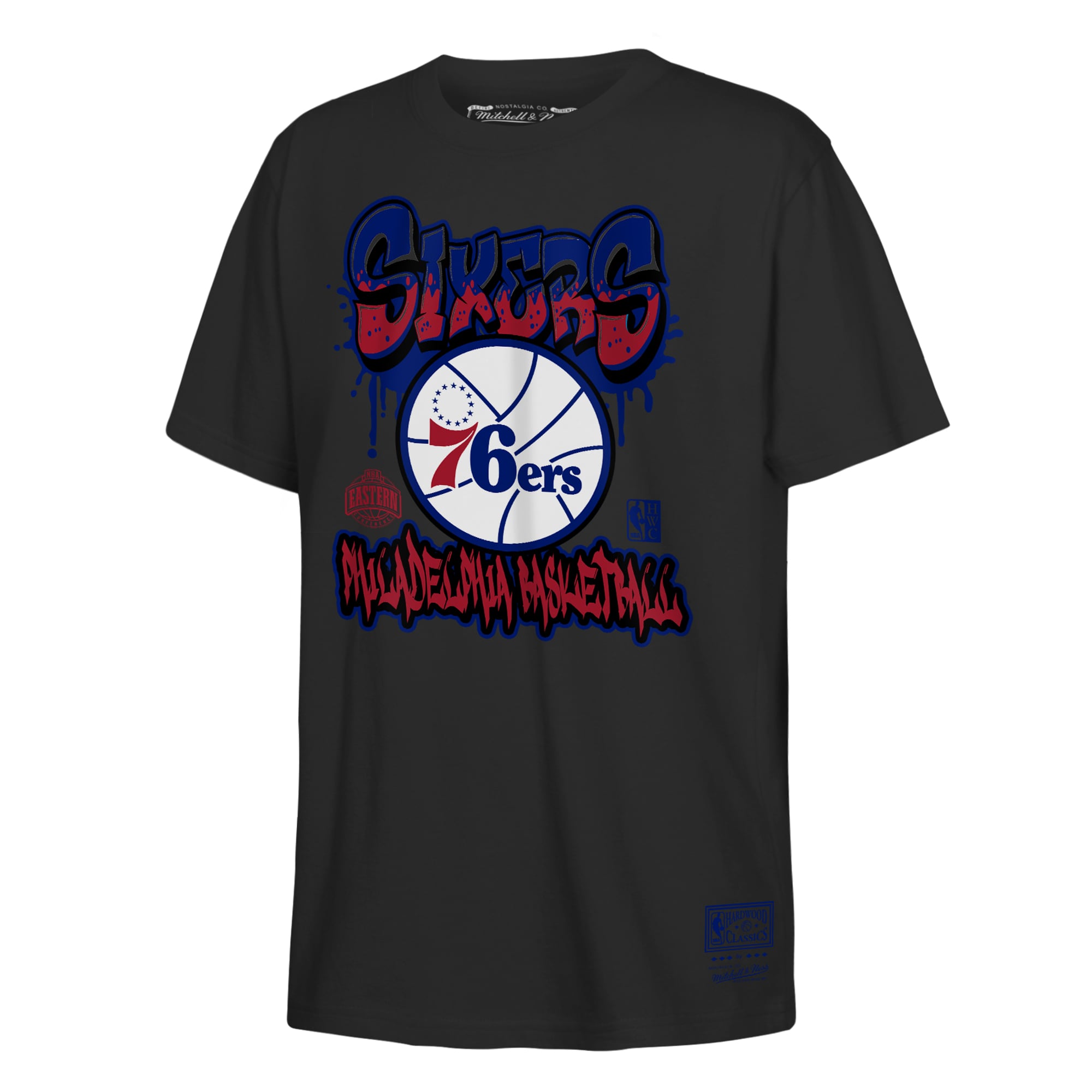 Youth Mitchell & Ness Black Philadelphia 76ers Throwies T-Shirt
