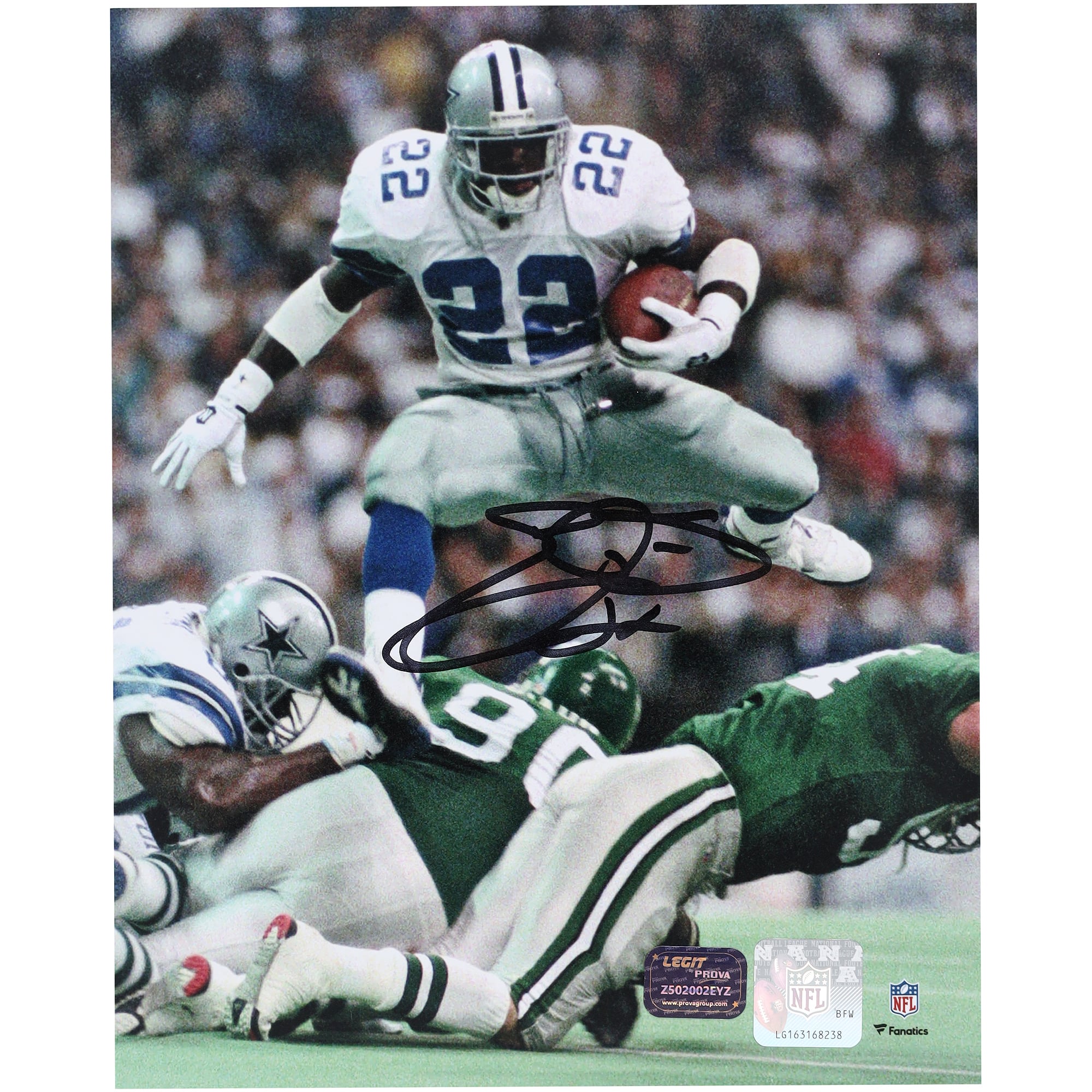 Emmitt Smith Dallas Cowboys Autographed 8" x 10" Hurdle vs. Philadelphia Eagles Photograph
