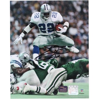 Emmitt Smith Dallas Cowboys Autographed 8" x 10" Hurdle vs. Philadelphia Eagles Photograph