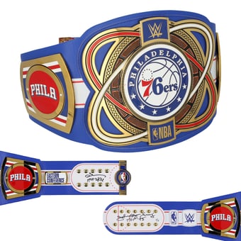 Julius Erving & Allen Iverson Philadelphia 76ers Autographed WWE Legacy Title Belt with "HOF" Inscriptions - Limited Edition #5/5