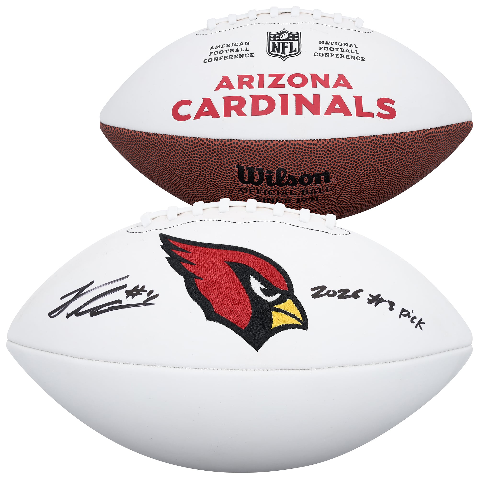 Jeremiyah Love Arizona Cardinals Autographed Wilson White Panel Football with "2026 #3 Pick" Inscription