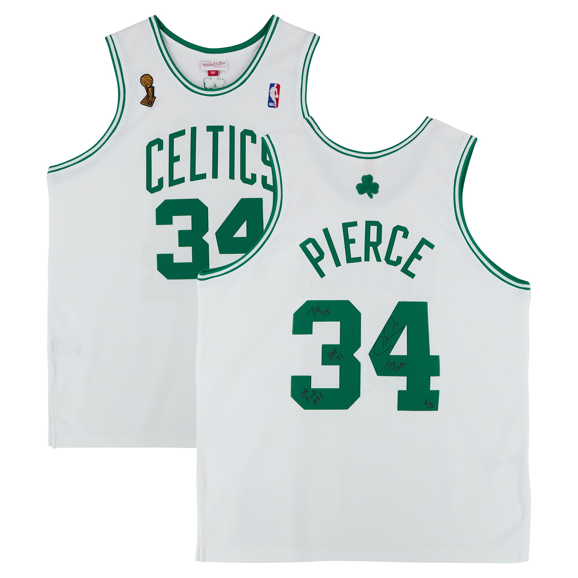 Paul Pierce Boston Celtics signiertes weißes Mitchell & Ness Authentic Jersey von 2007 mit Finals-Patch und mehreren Inschriften – Limitierte Auflage von 5 Stück