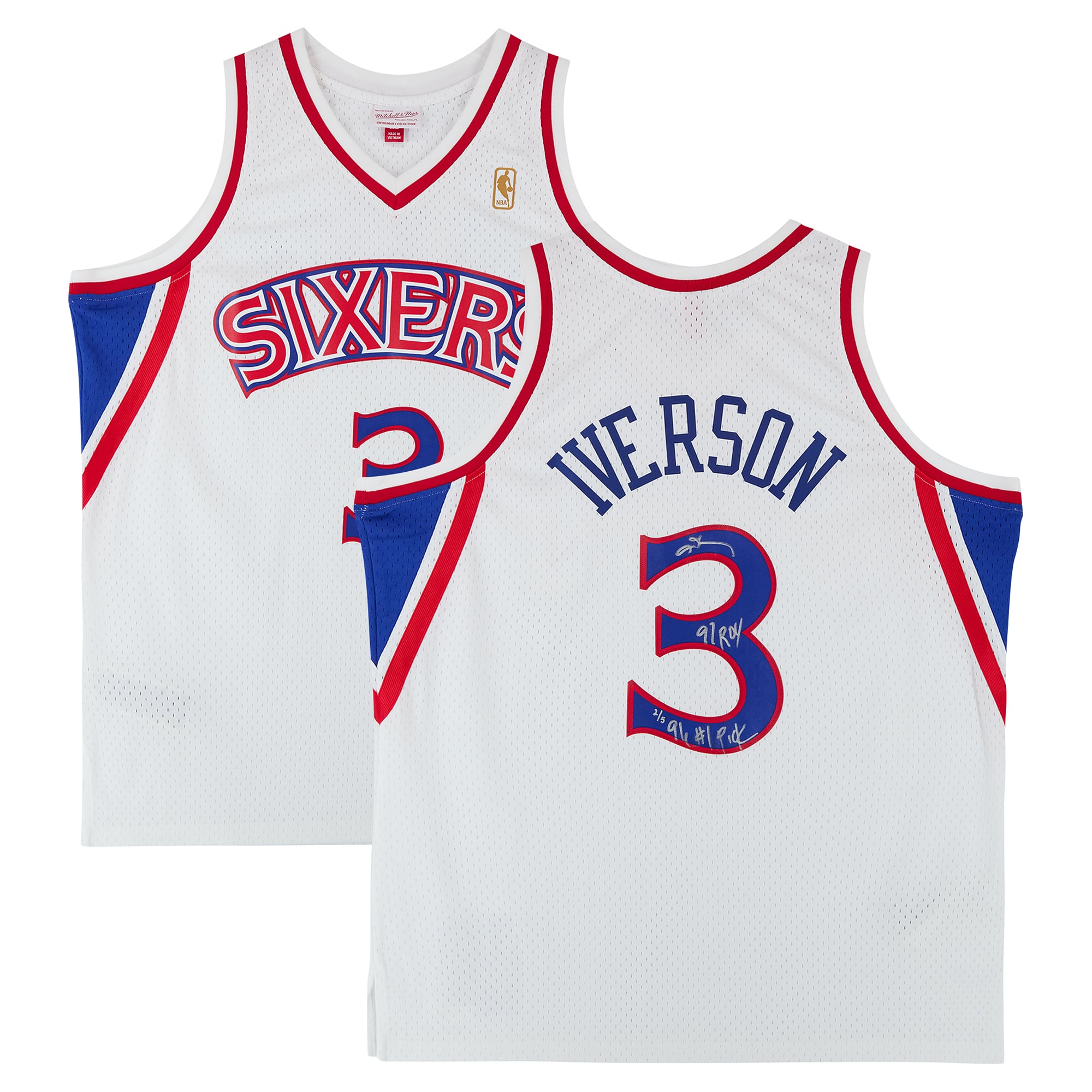 Allen Iverson Philadelphia 76ers Autographed White Mitchell & Ness 1996 Swingman Jersey with Multiple Inscriptions