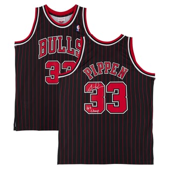 Scottie Pippen Chicago Bulls Autographed Black Mitchell & Ness 1995 Pinstripe Swingman Jersey with "6X Champ" Inscription