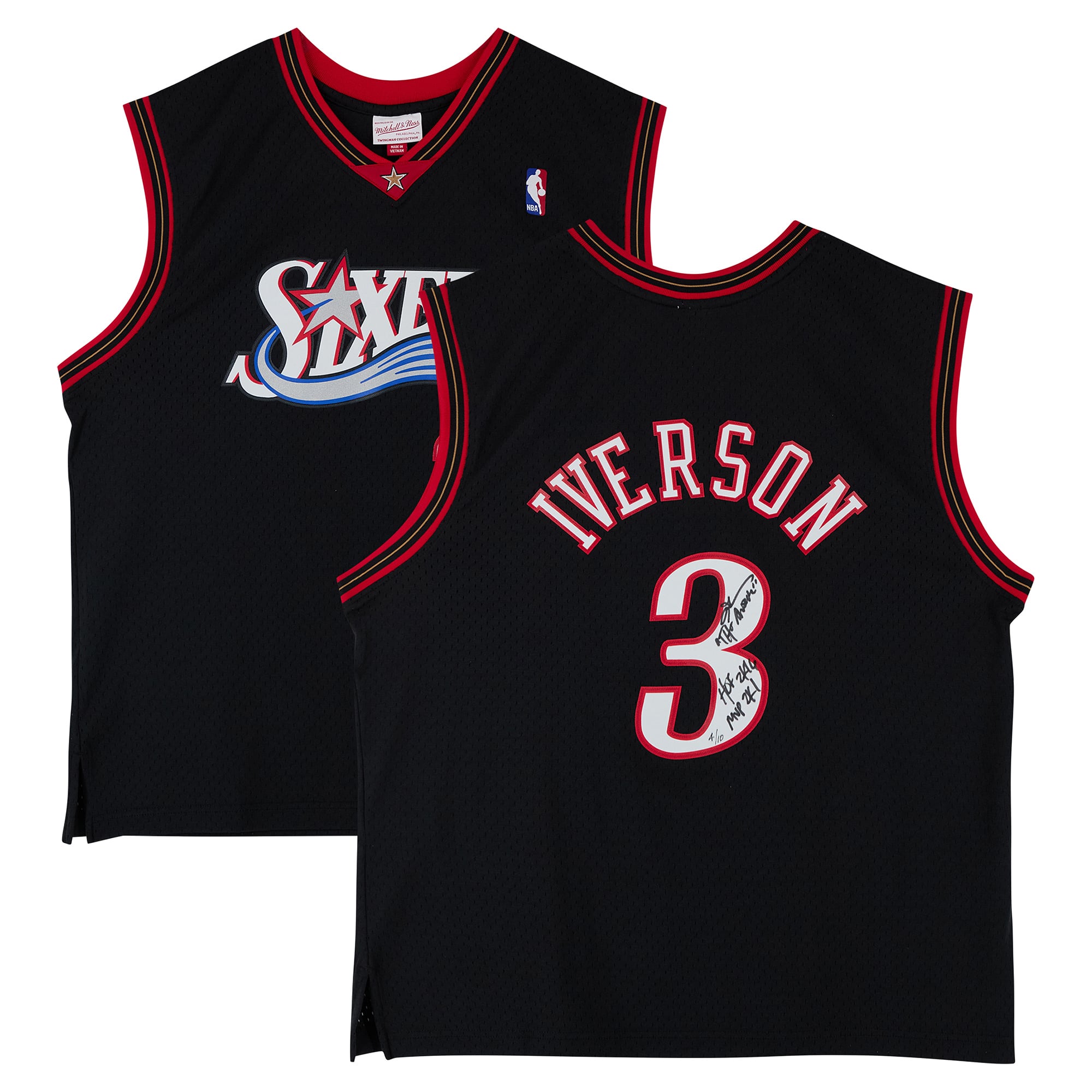 Allen Iverson Philadelphia 76ers Autographed Black Mitchell & Ness 2000 Swingman Jersey with Multiple Inscriptions - Limited Edition of 10