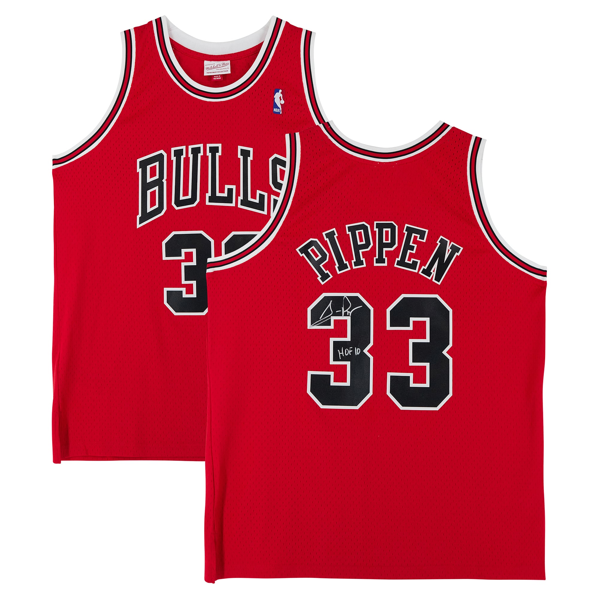 Scottie Pippen Chicago Bulls Autographed Red Mitchell & Ness 1997 Swingman Jersey with "HOF 10" Inscription