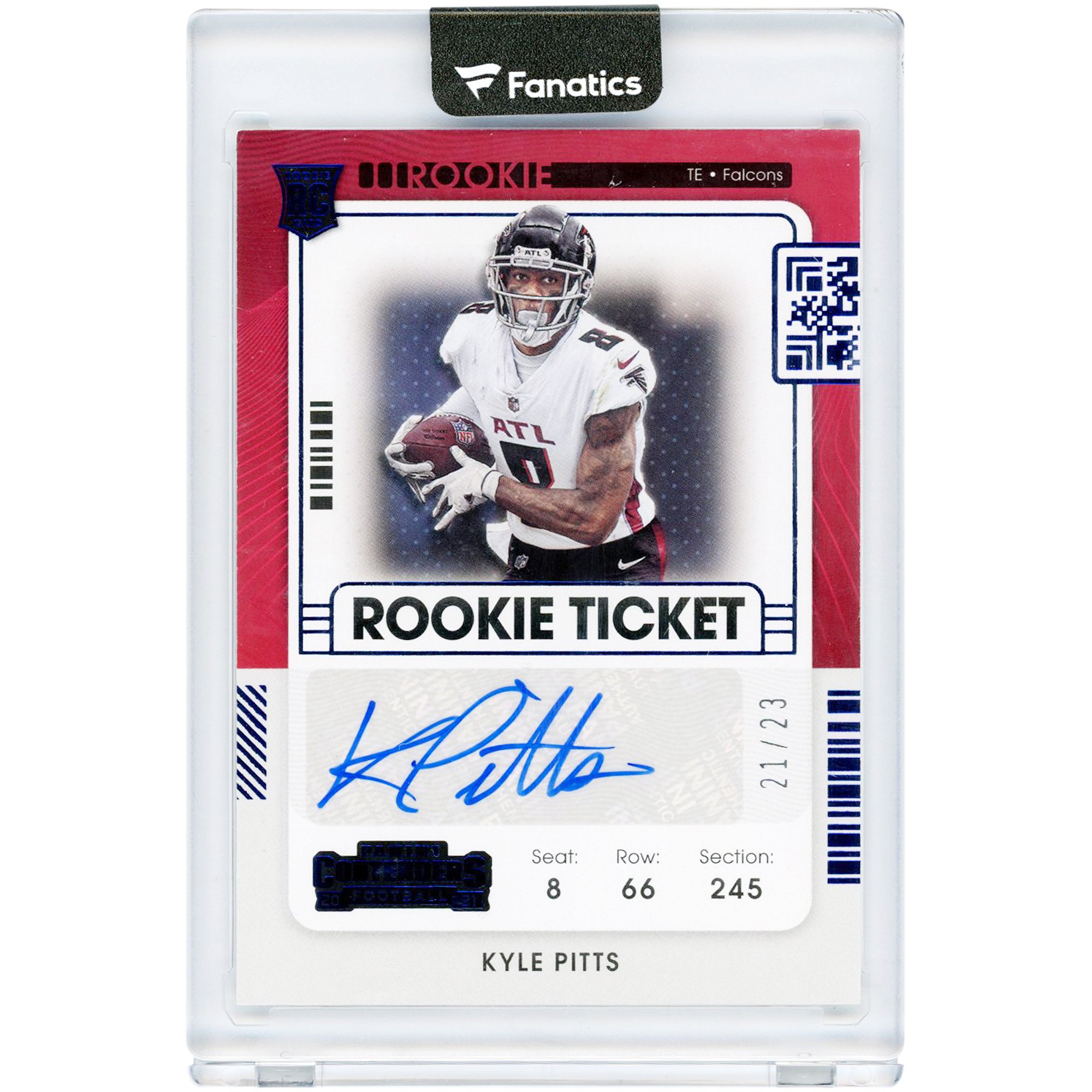 Kyle Pitts Atlanta Falcons Autographed 2021 Panini Contenders Rookie Ticket Variation Preview #104 #21/23 Rookie Card