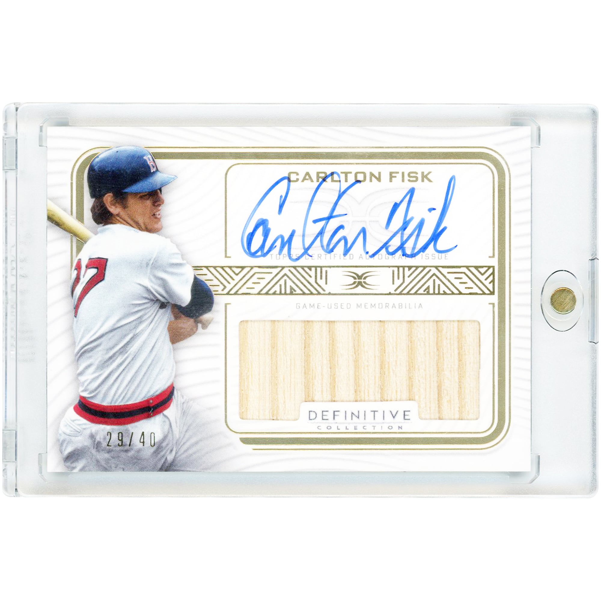 Carlton Fisk Boston Red Sox Autographed 2023 Topps Definitive Collection Game Used Bat Relic #DARC-CF11 #29/40 Card