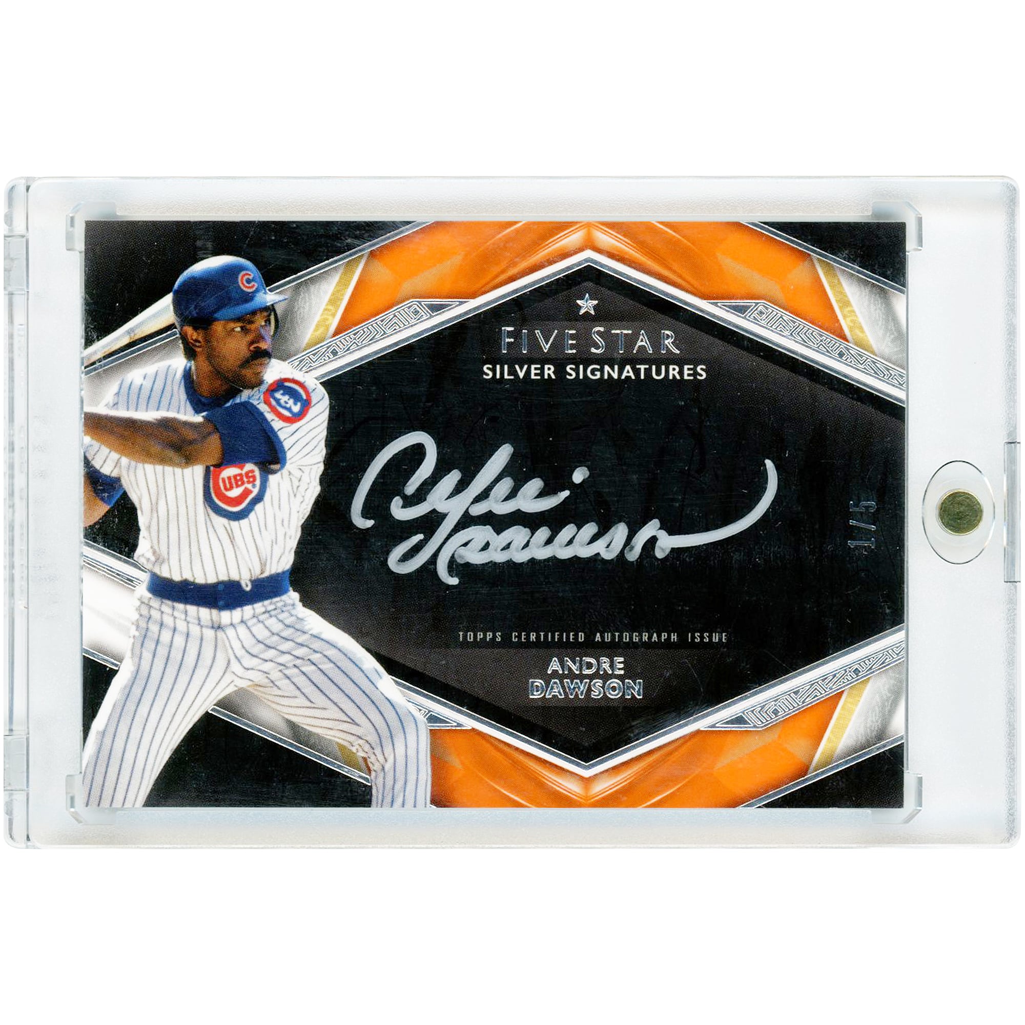 Tarjeta autografiada de Andre Dawson de los Chicago Cubs, Topps Five Star Orange 2019 #SS-AD #1/5